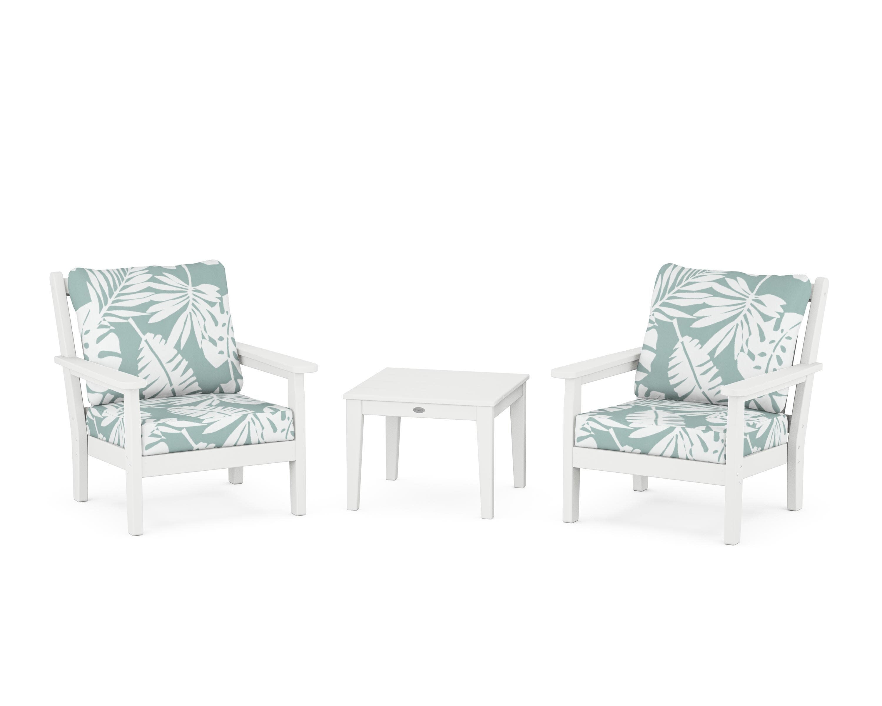 Chippendale 3-Piece Deep Seating Set in White / Leaf Glacier Spa