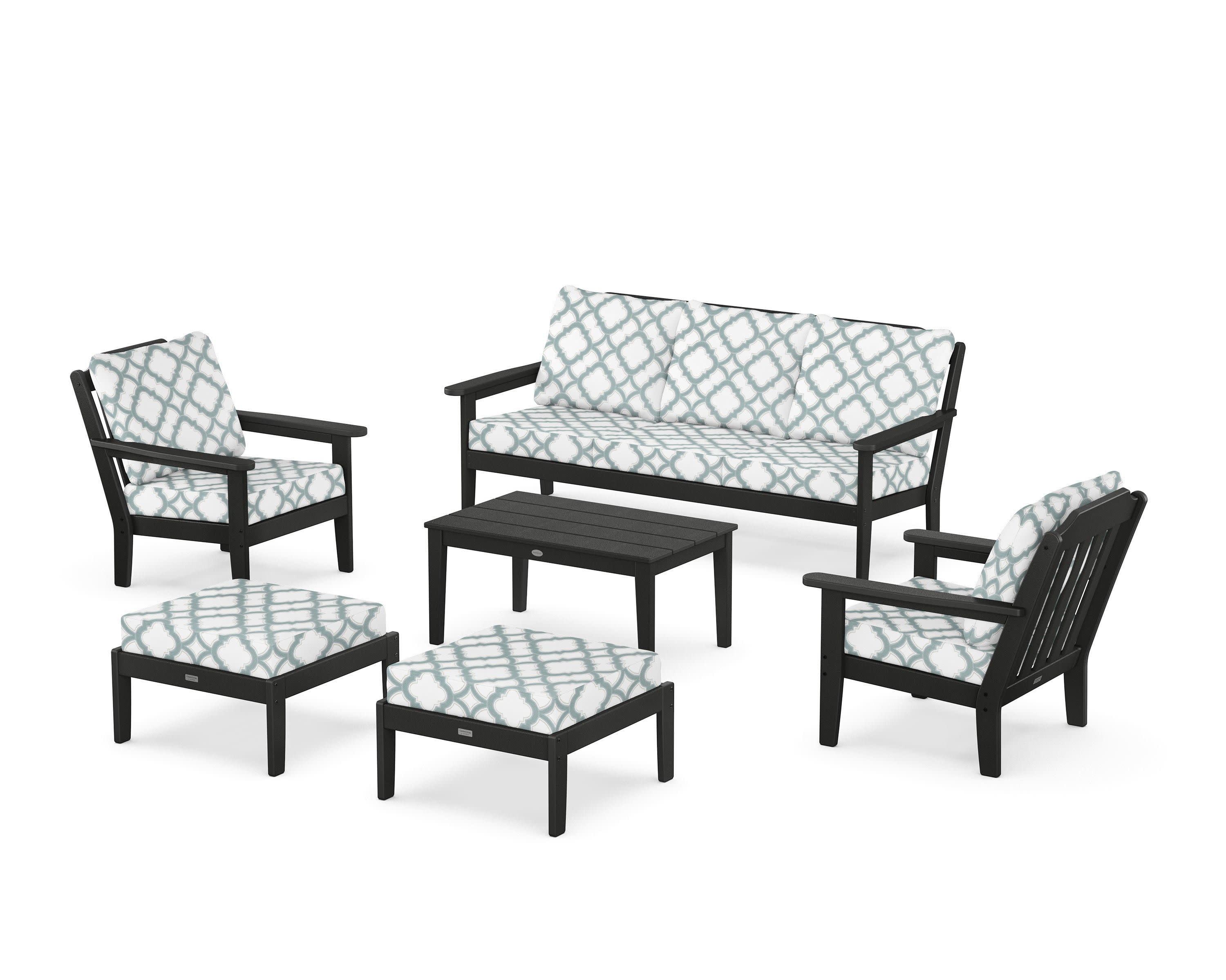 Cottage 6-Piece Lounge Sofa Set in Black / Trellis Glacier Spa