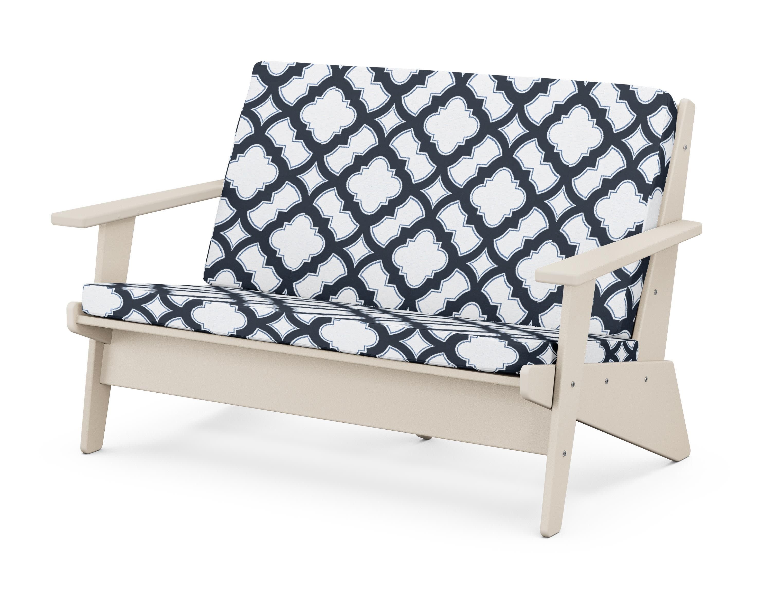 Riviera Modern Lounge Loveseat in Sand / Trellis Marine Indigo