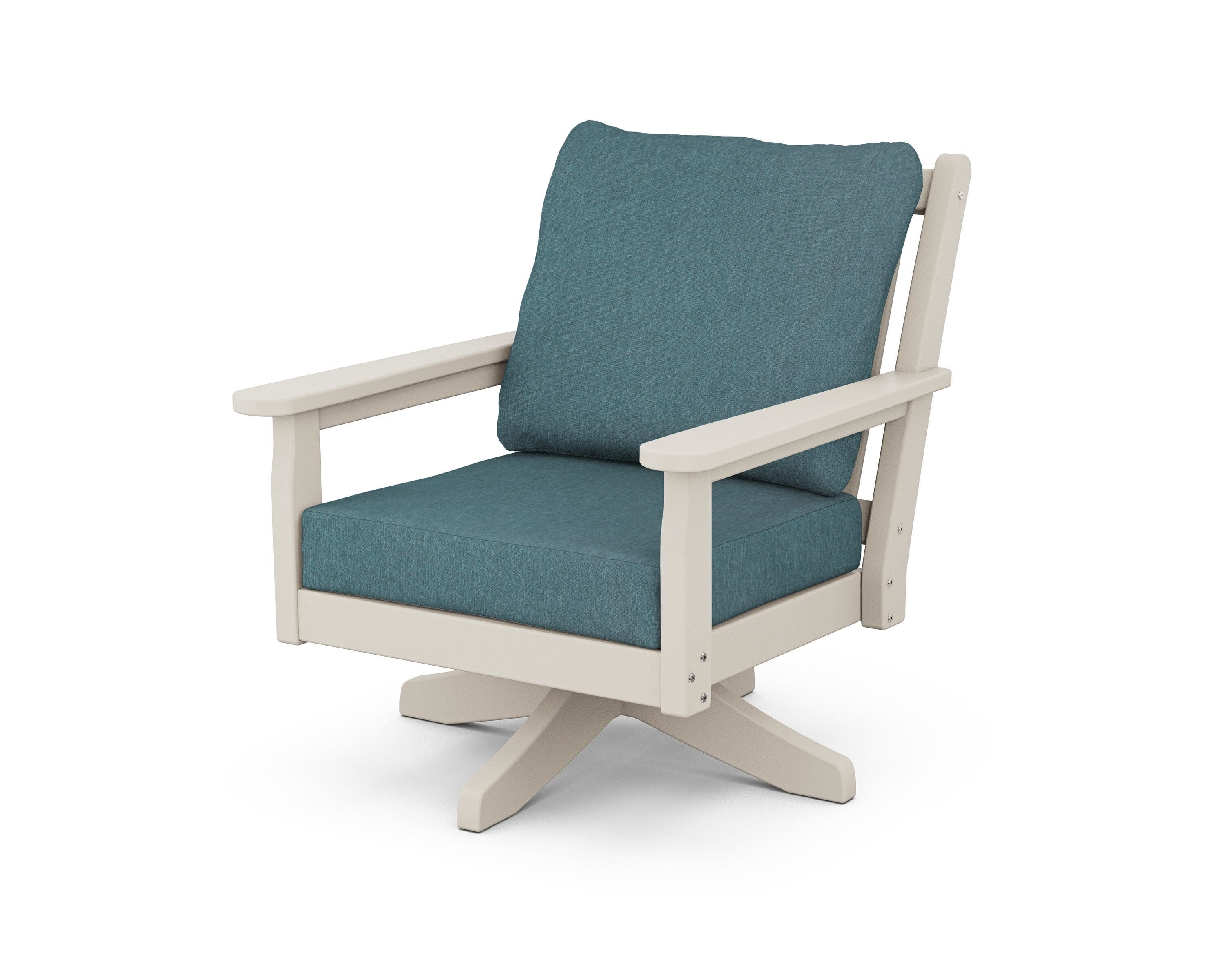 Chippendale Deep Seating Swivel Chair in Sand / Ocean Teal