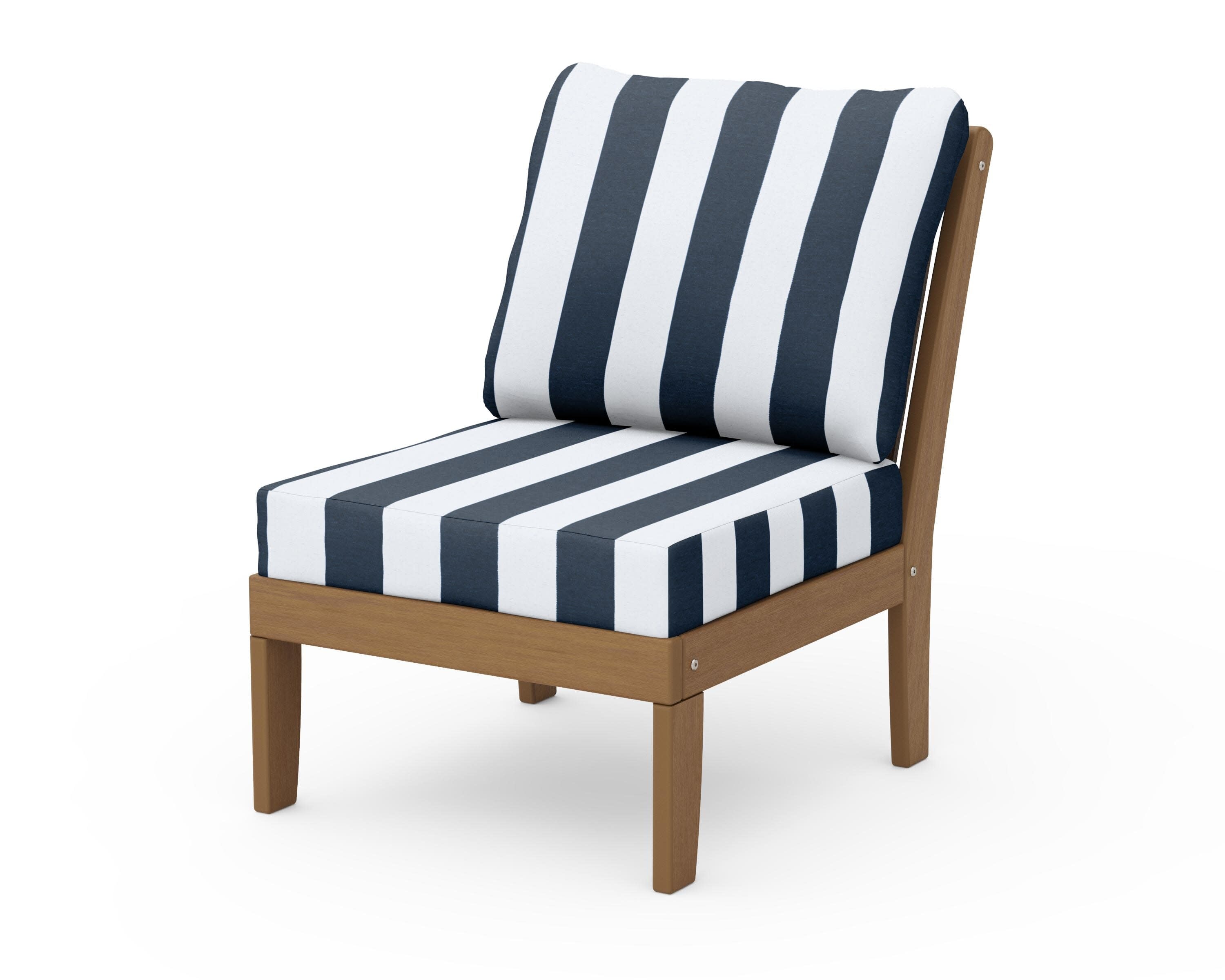 Braxton Modular Armless Chair in Natural / Cabana Stripe Marine Indigo