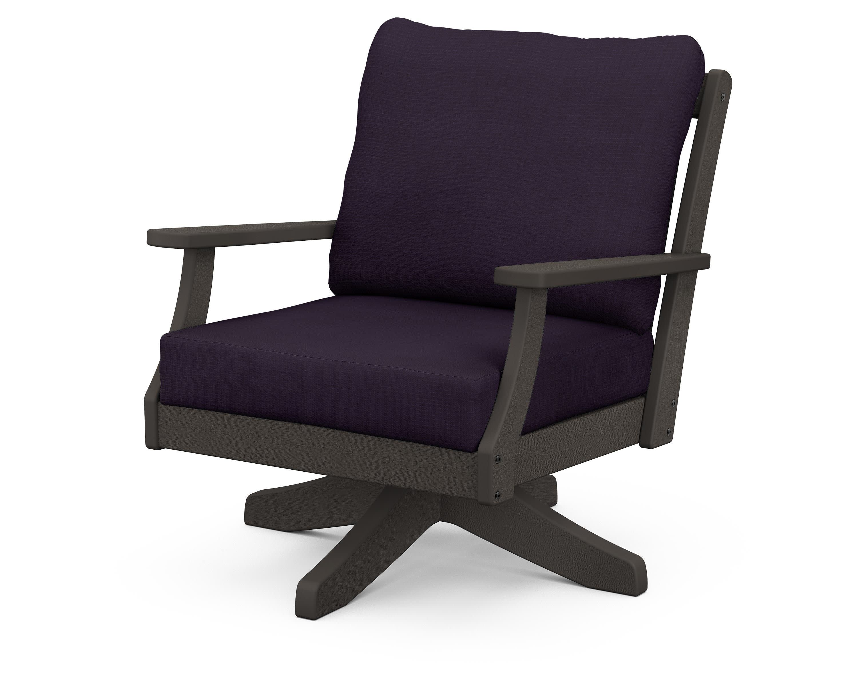 Braxton Deep Seating Swivel Chair in Vintage Coffee / Navy Linen