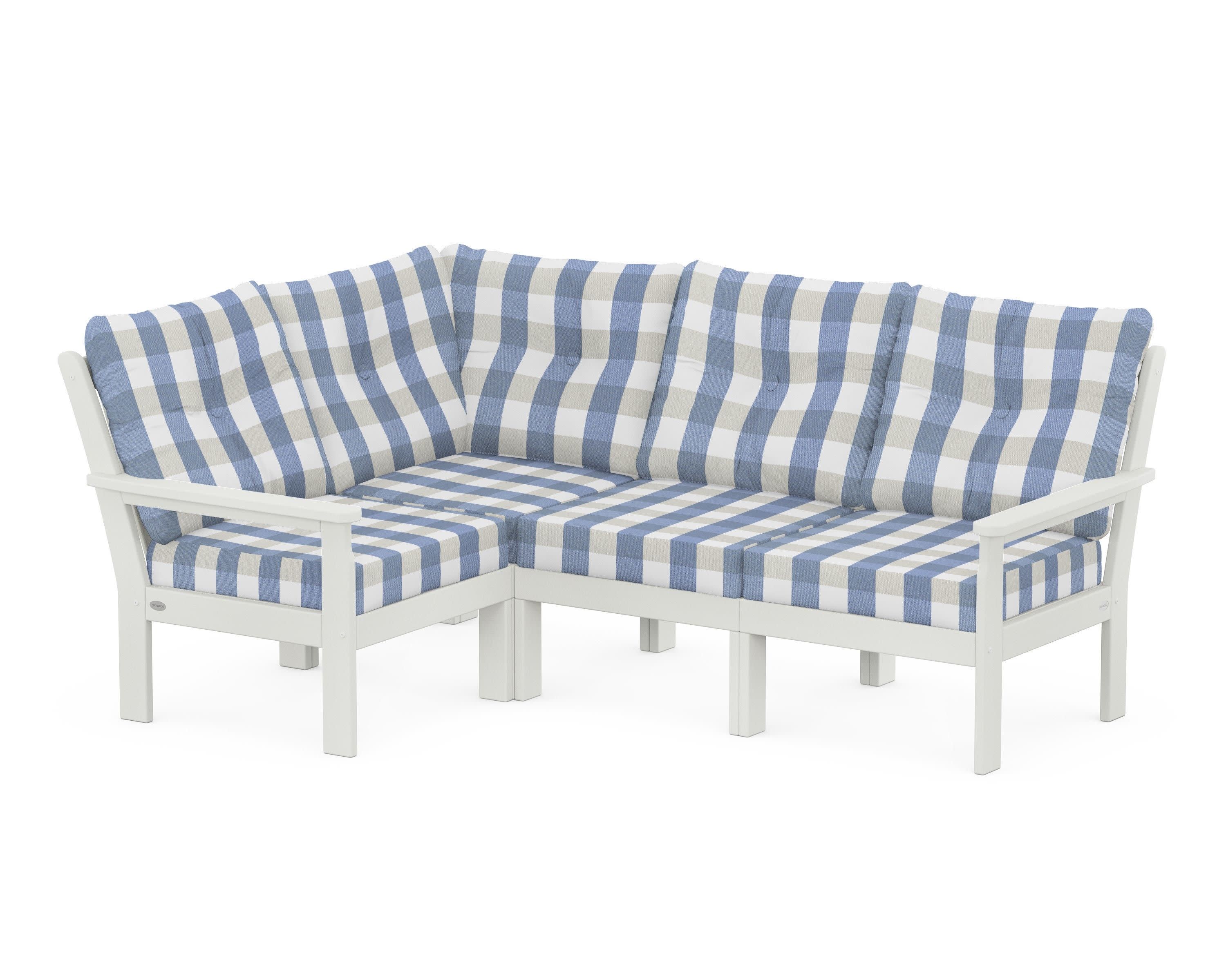 Vineyard 4-Piece Sectional in Vintage White / Buffalo Plaid Sky Blue