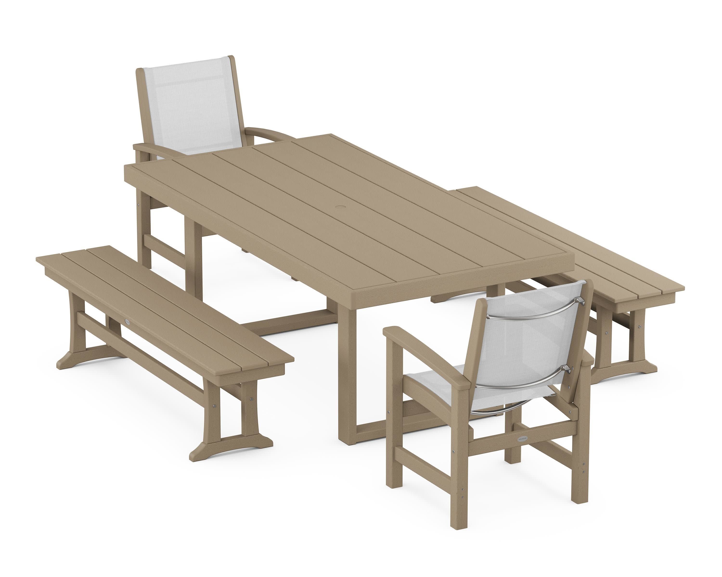 Coastal 5-Piece Dining Set with Trestle Legs in Vintage Sahara / White Sling