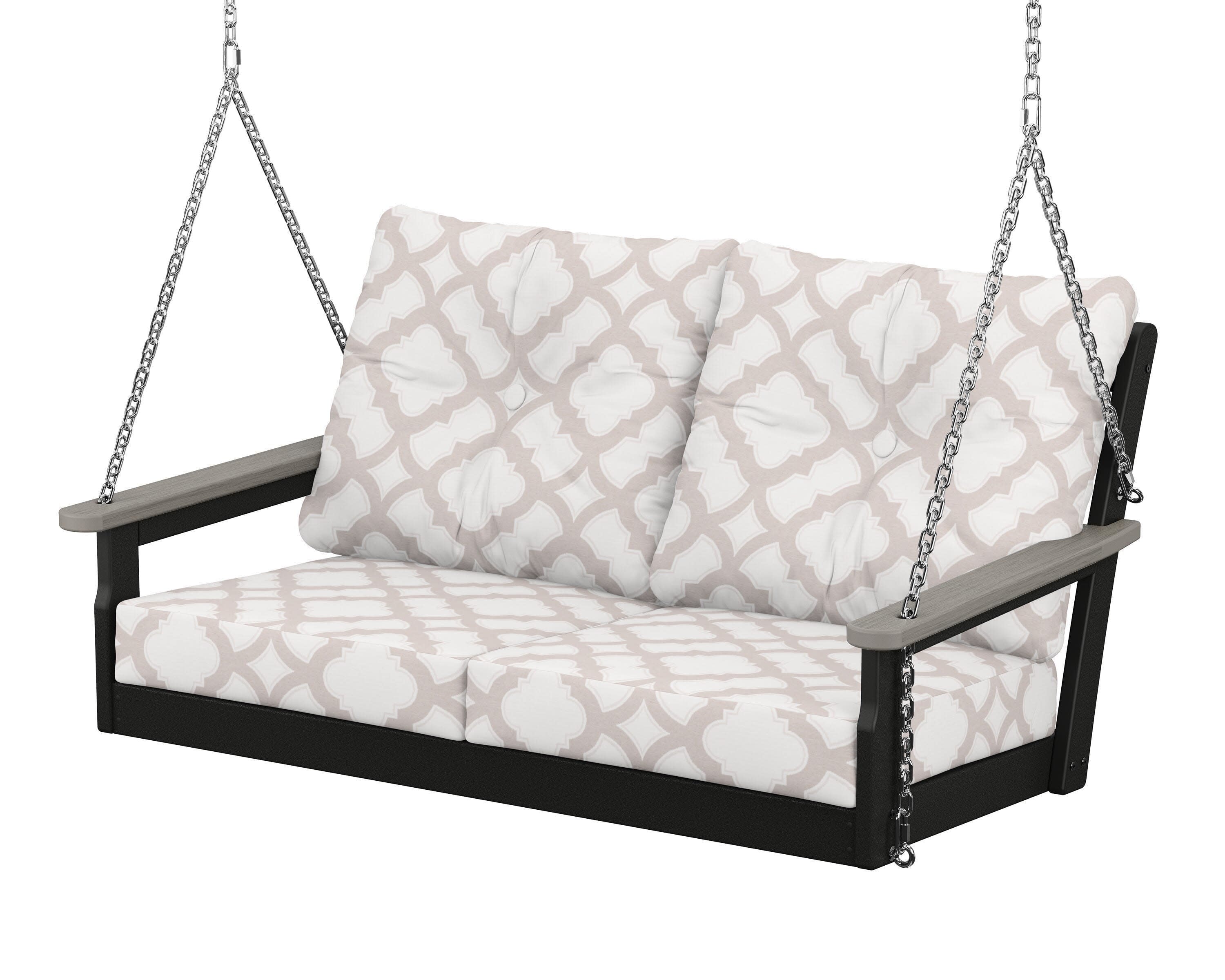 Vineyard Deep Seating Swing in Black / Driftwood / Trellis Dune Burlap