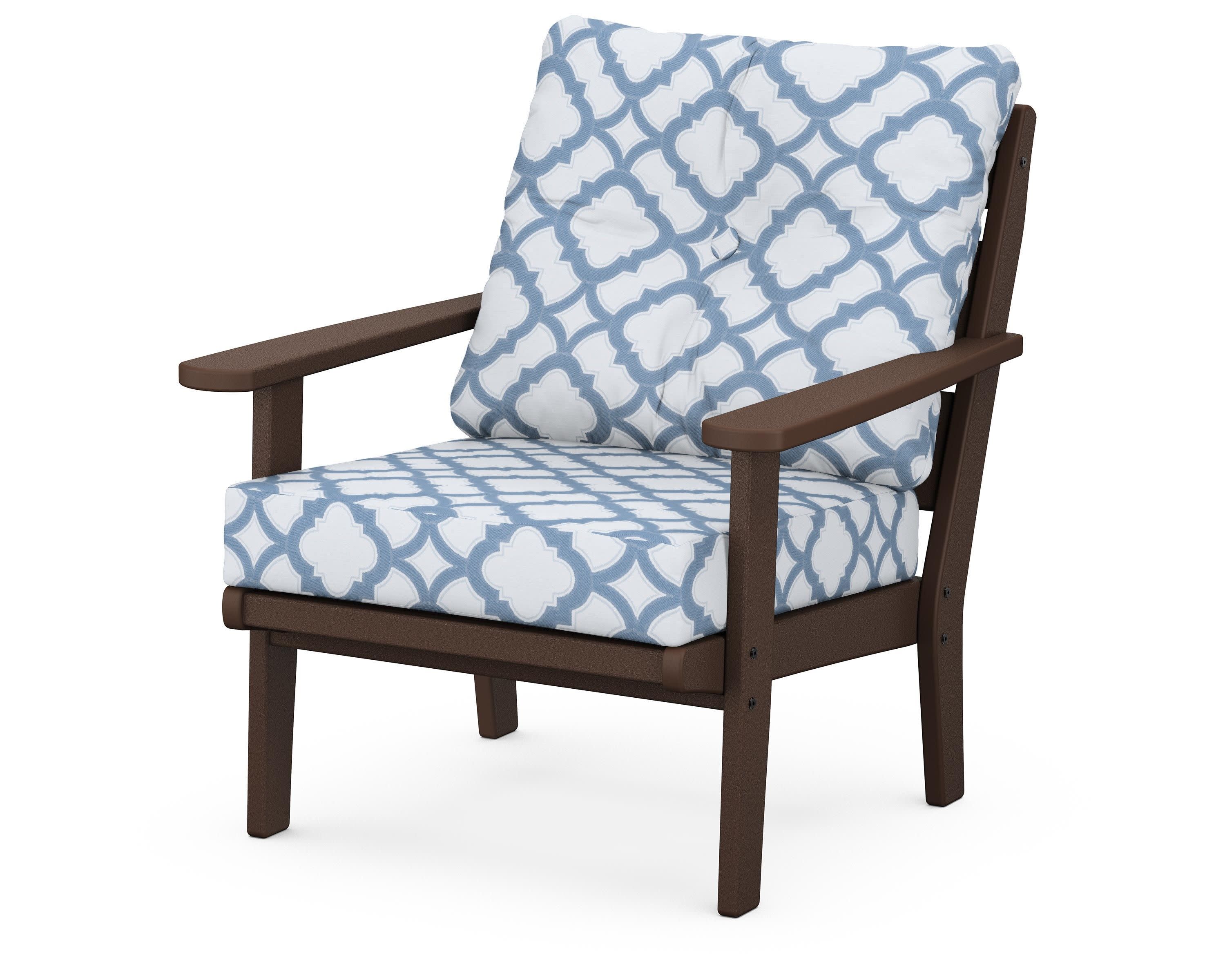 Lakeside Deep Seating Chair in Mahogany / Trellis Sky Blue