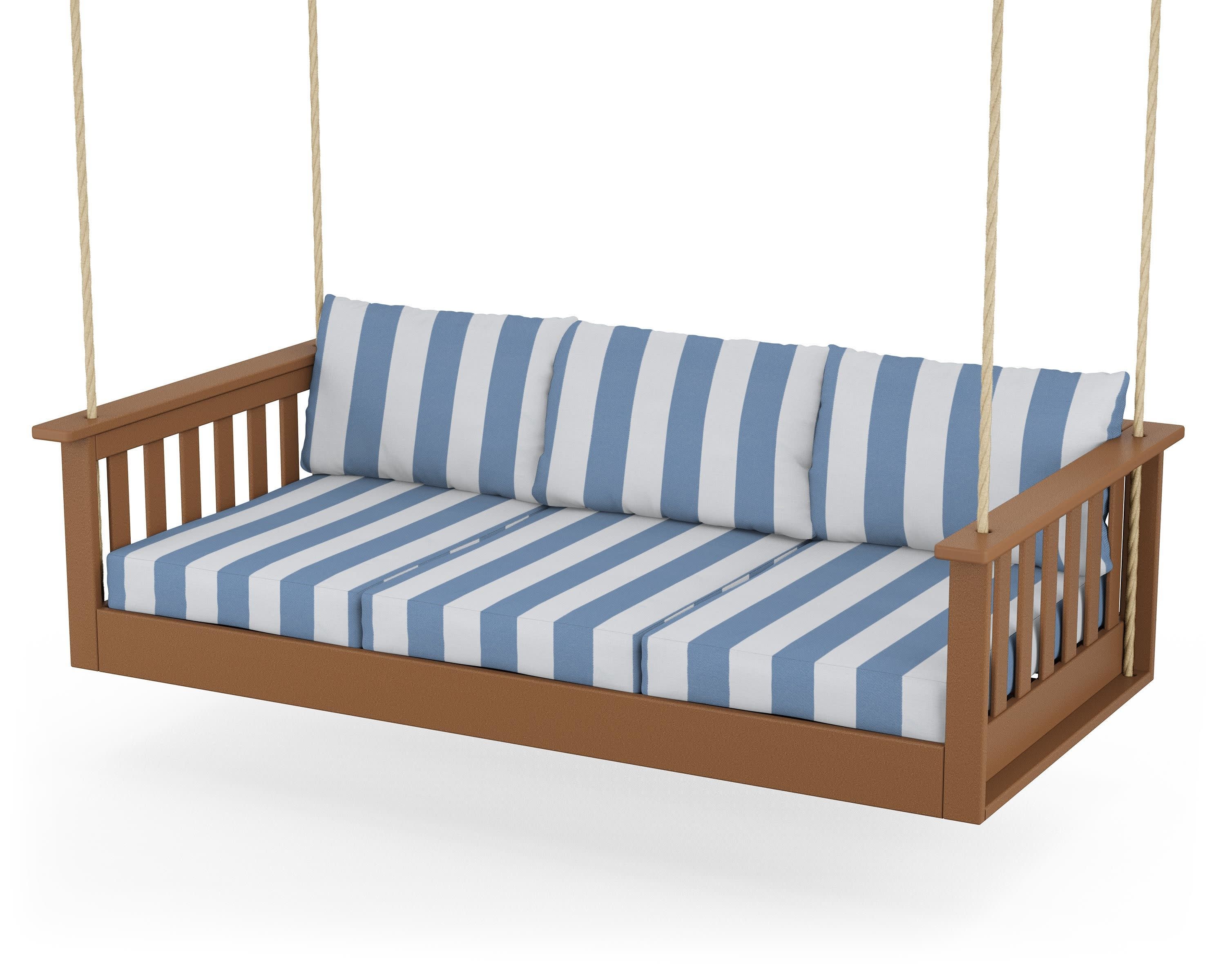 Vineyard Daybed Swing in Teak / Cabana Stripe Sky Blue