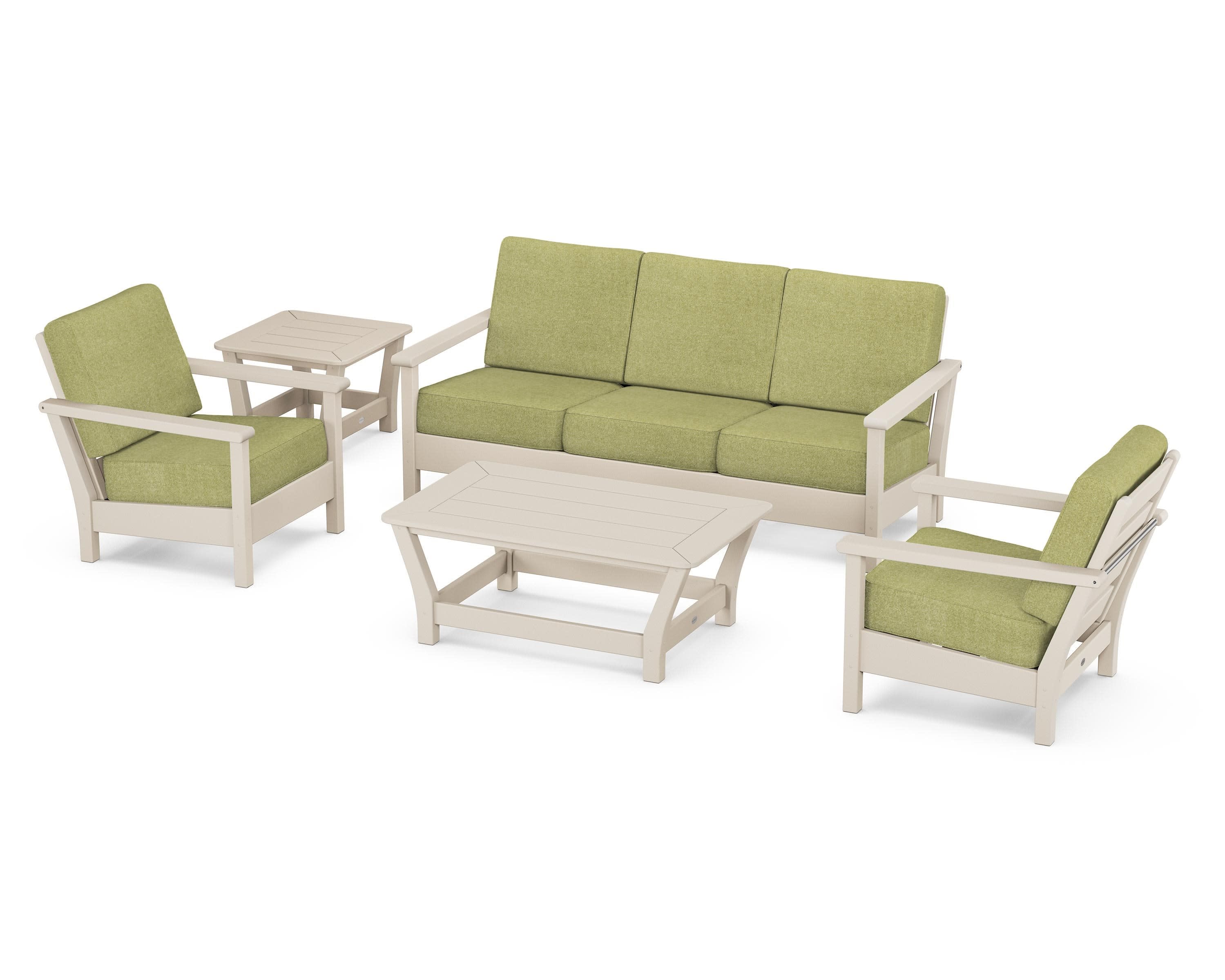 Harbour 5-Piece Deep Seating Set in Sand / Chartreuse Boucle