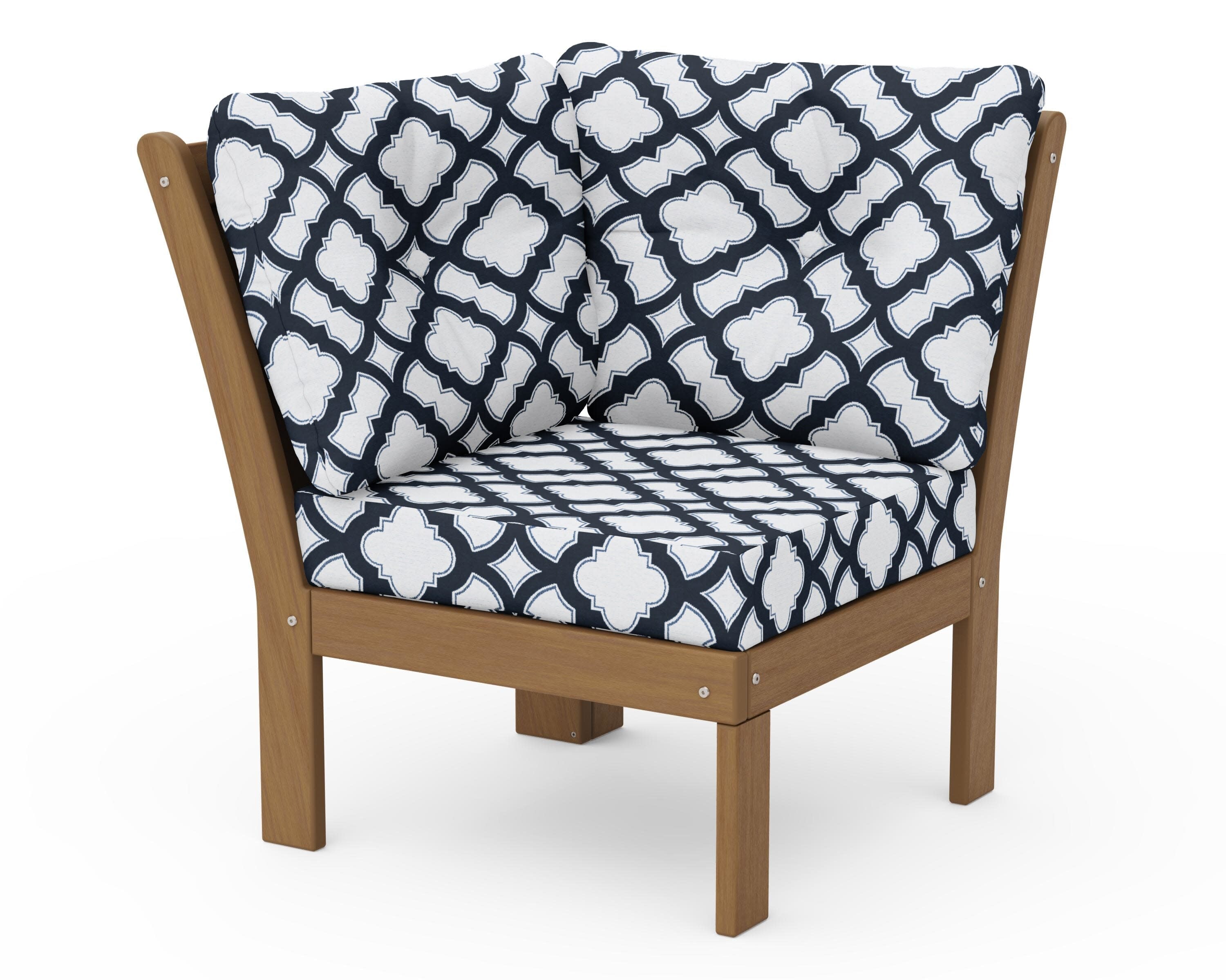 Vineyard Modular Corner Chair in Natural / Trellis Marine Indigo