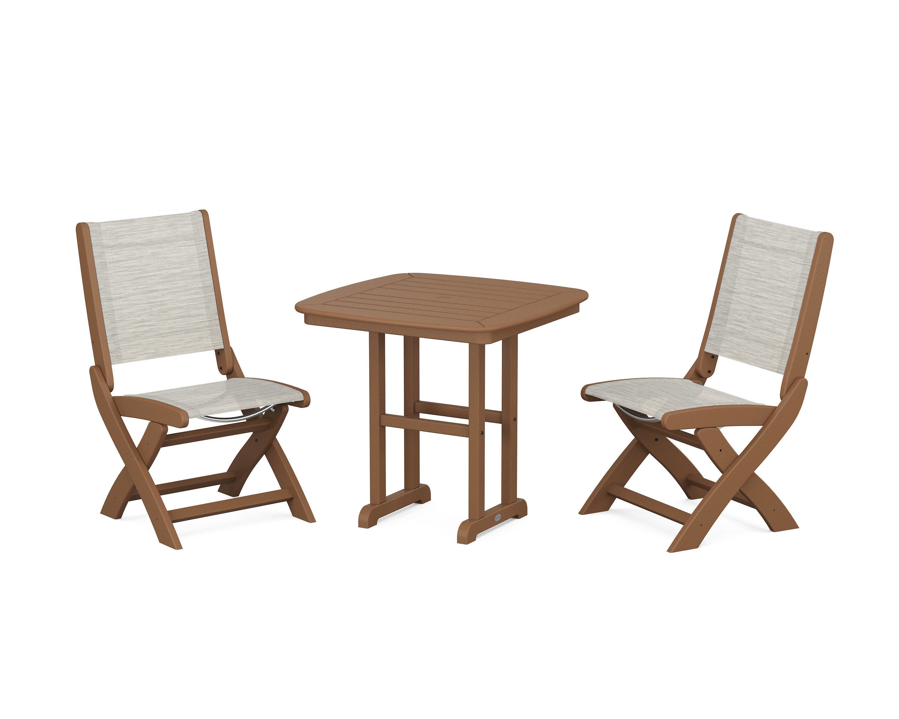 Coastal Folding Side Chair 3-Piece Dining Set in Teak / Birch Sling