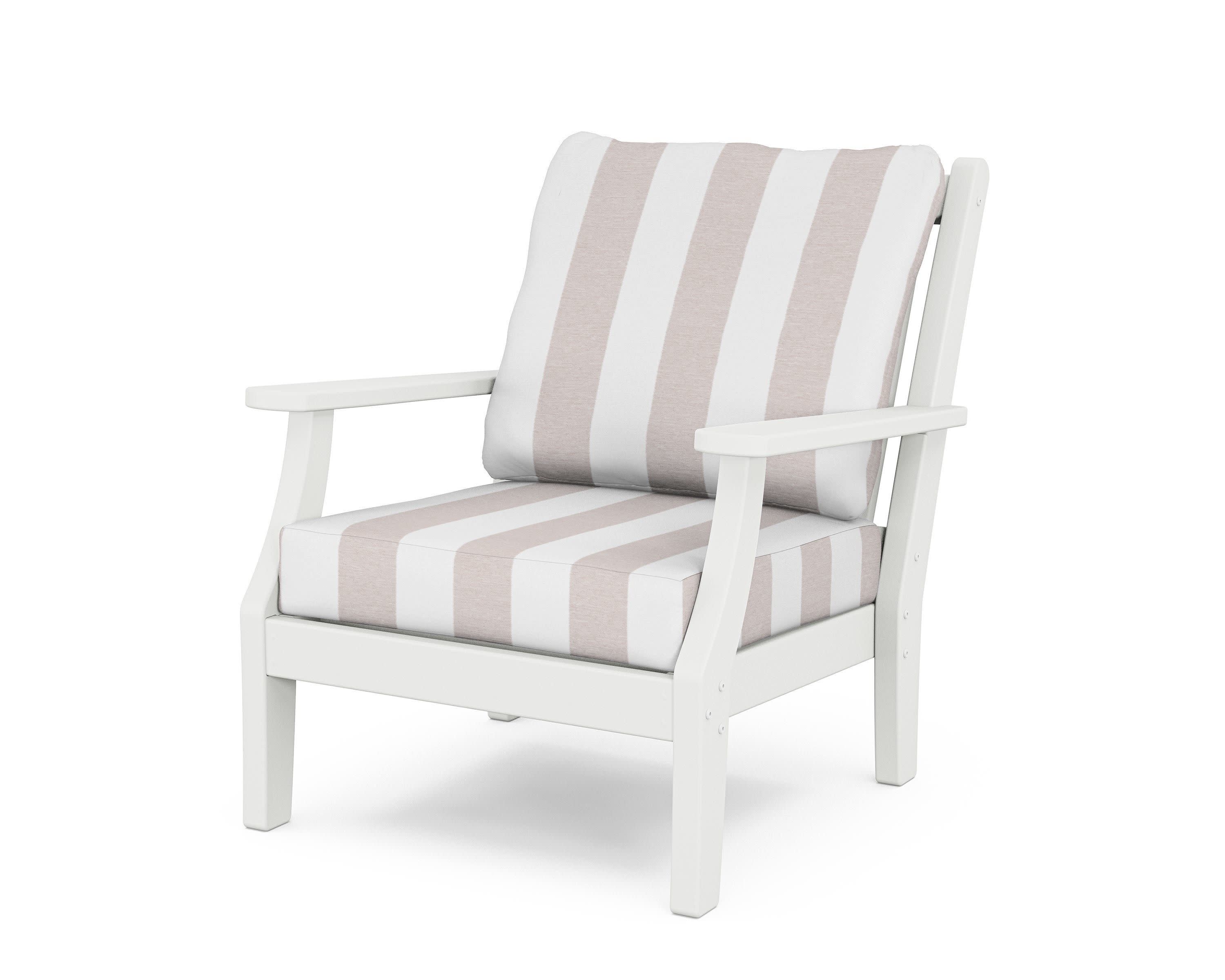 Wovendale Deep Seating Chair in White / Cabana Stripe Dune Burlap