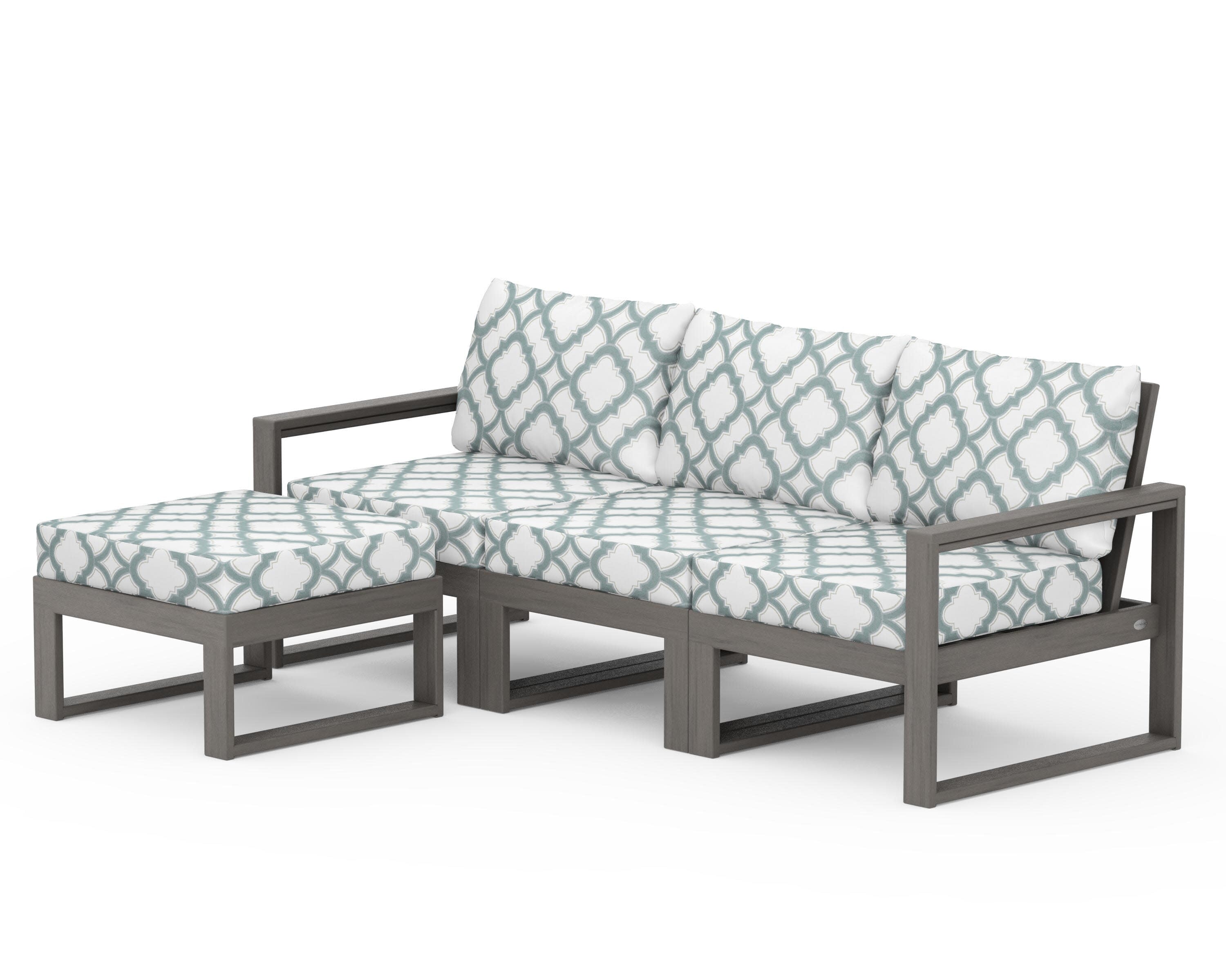 EDGE 4-Piece Modular Deep Seating Set with Ottoman in Driftwood / Trellis Glacier Spa