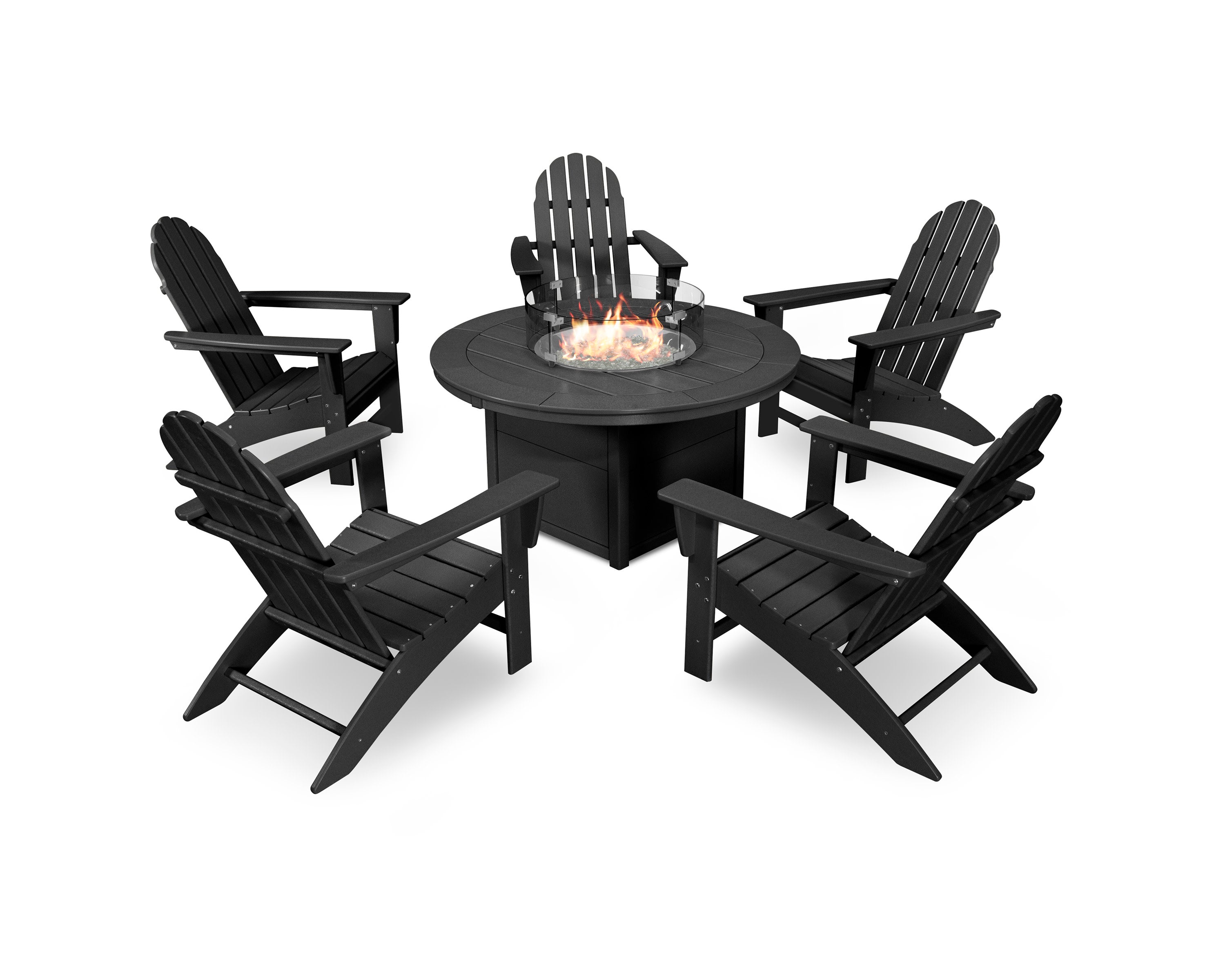 Vineyard Adirondack 6-Piece Chat Set with Fire Pit Table in Black