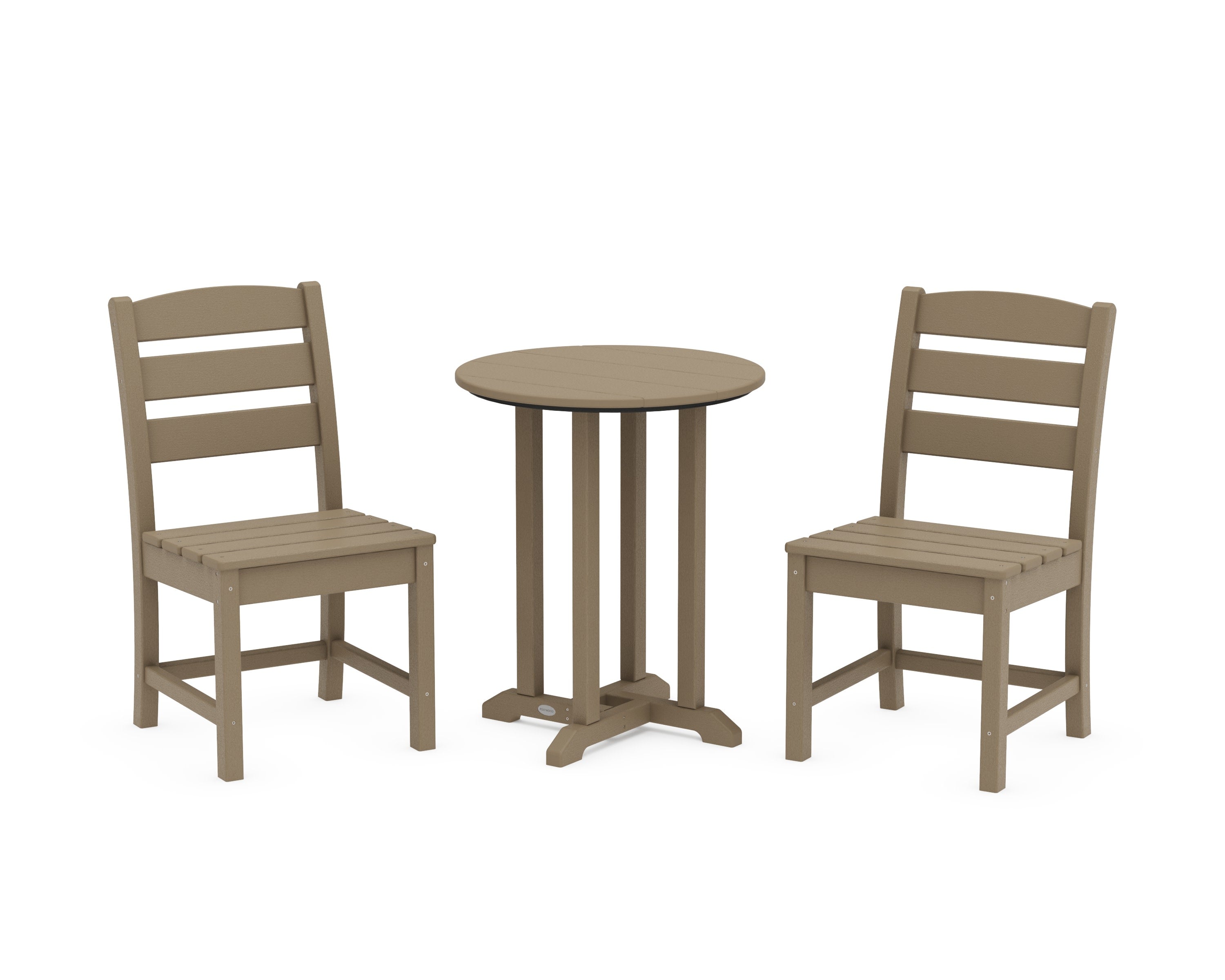 Lakeside Side Chair 3-Piece Round Bistro Dining Set in Vintage Sahara
