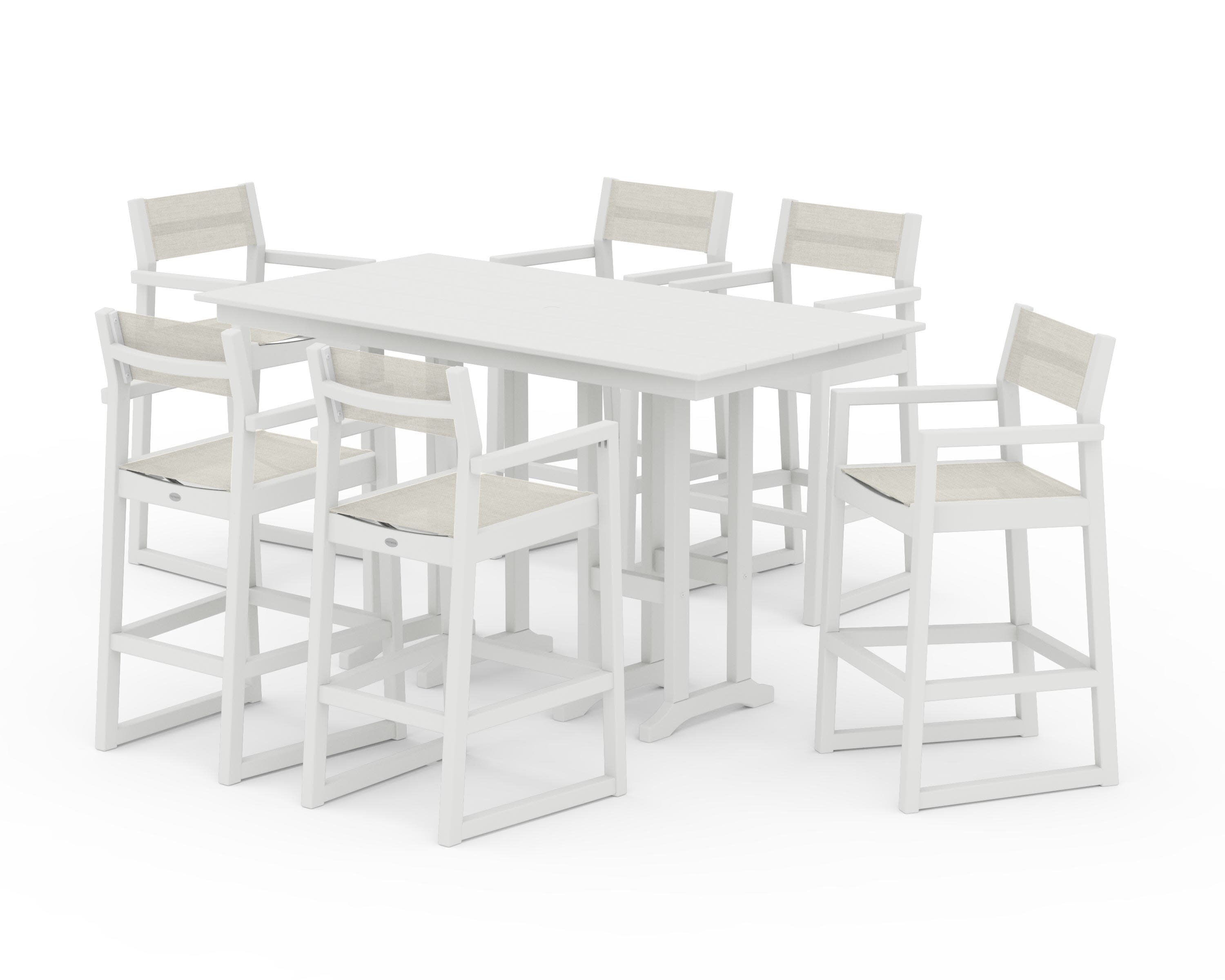 EDGE Sling Arm Chair 7-Piece Farmhouse Bar Set in Vintage White / Parchment Sling