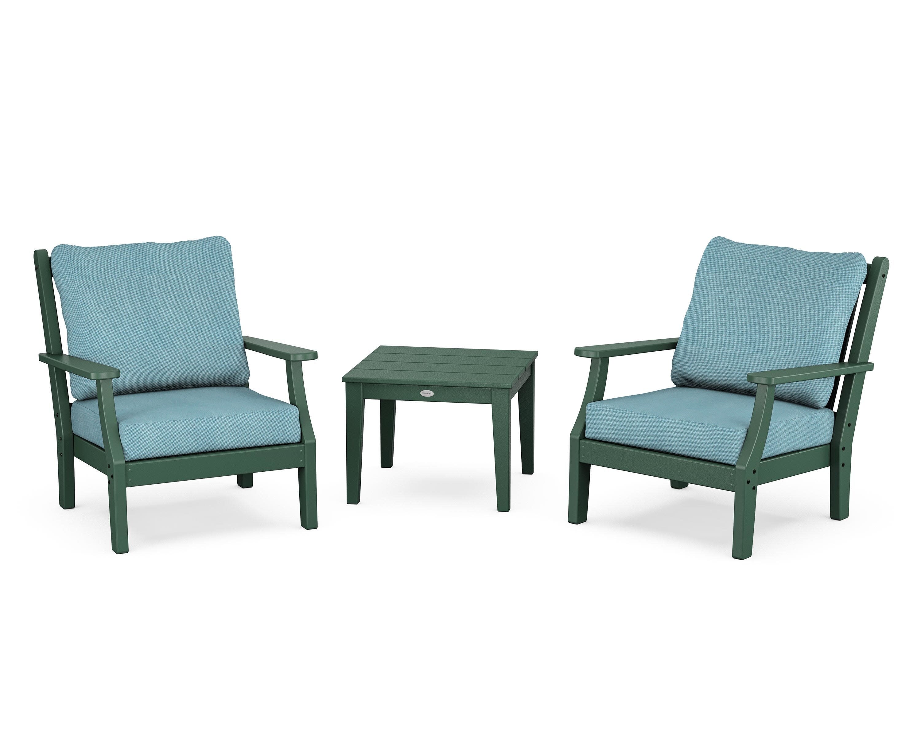 Wovendale 3-Piece Deep Seating Set in Green / Lattice Sky Blue