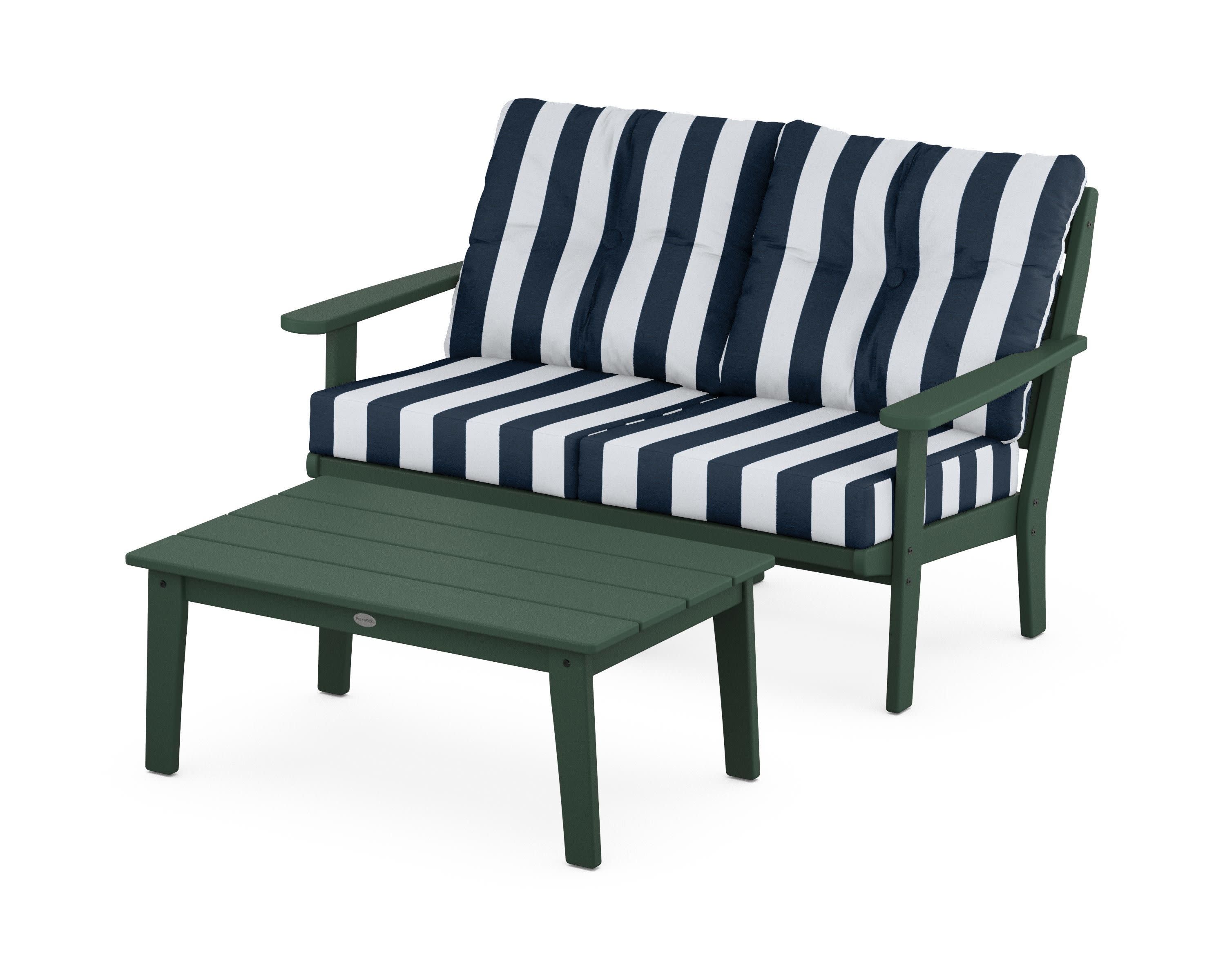 Lakeside 2-Piece Lounge Loveseat Set in Green / Cabana Stripe Marine Indigo