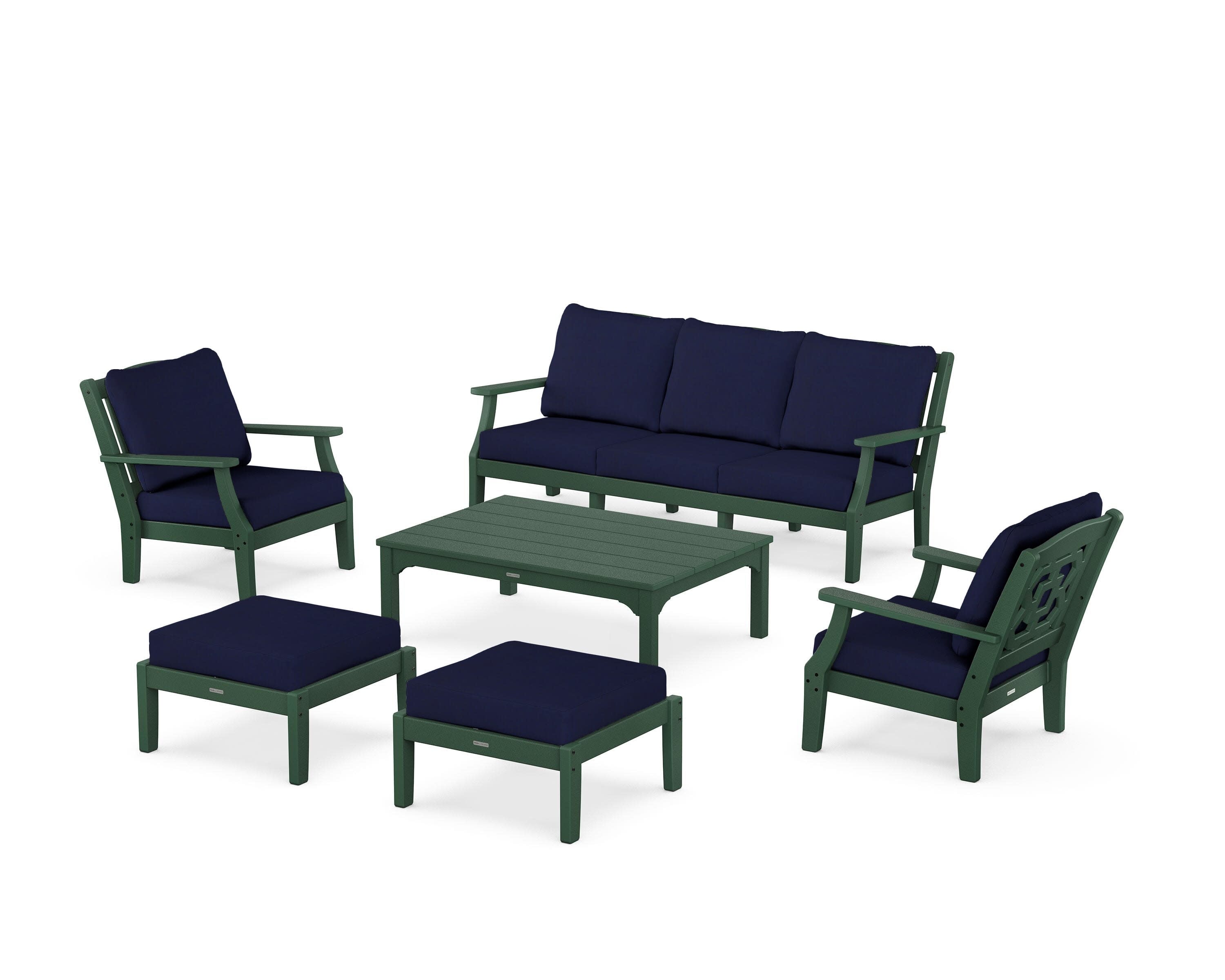 Chinoiserie 6-Piece Lounge Sofa Set in Green / Navy