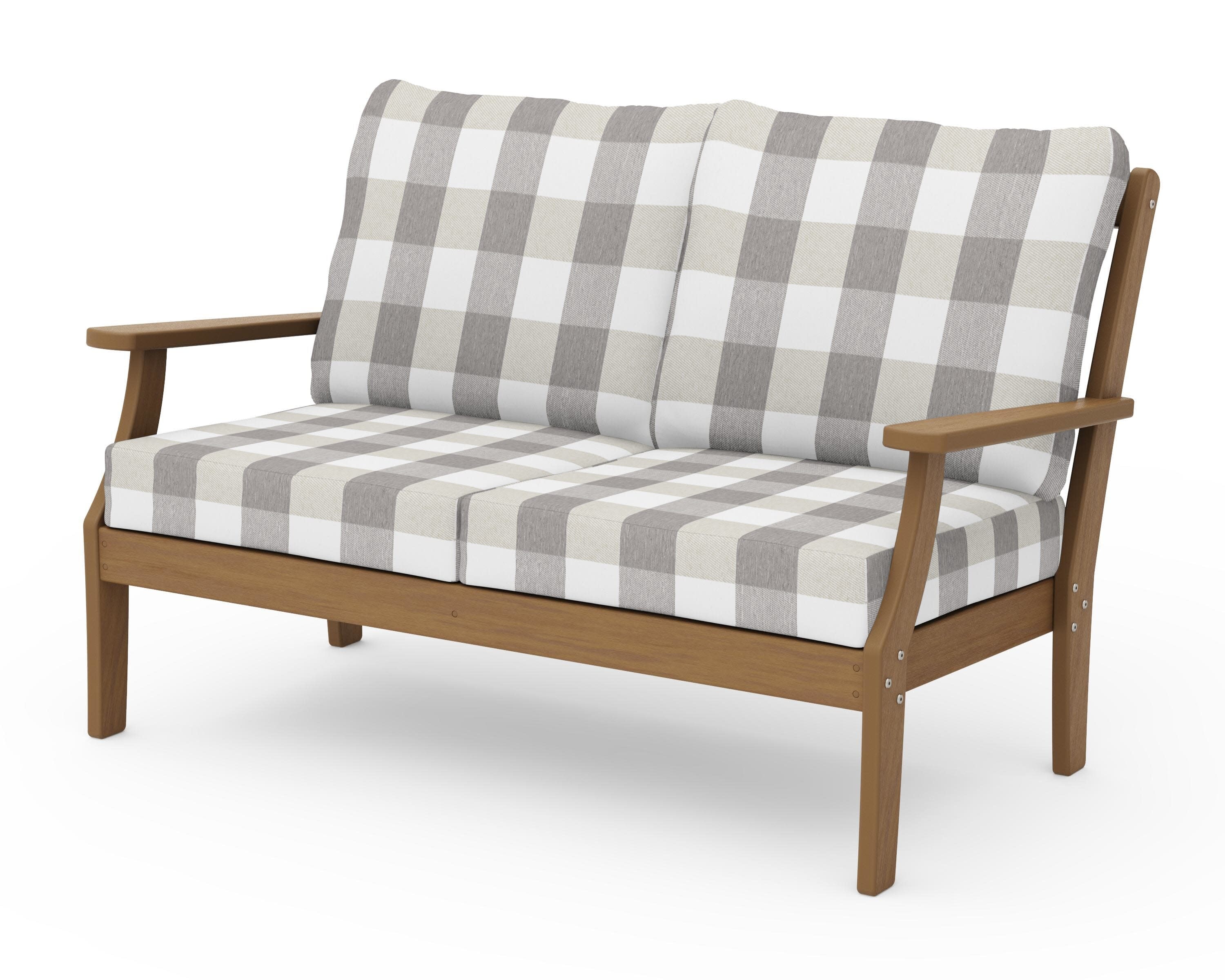 Braxton Deep Seating Loveseat in Natural / Buffalo Plaid Grey Mist