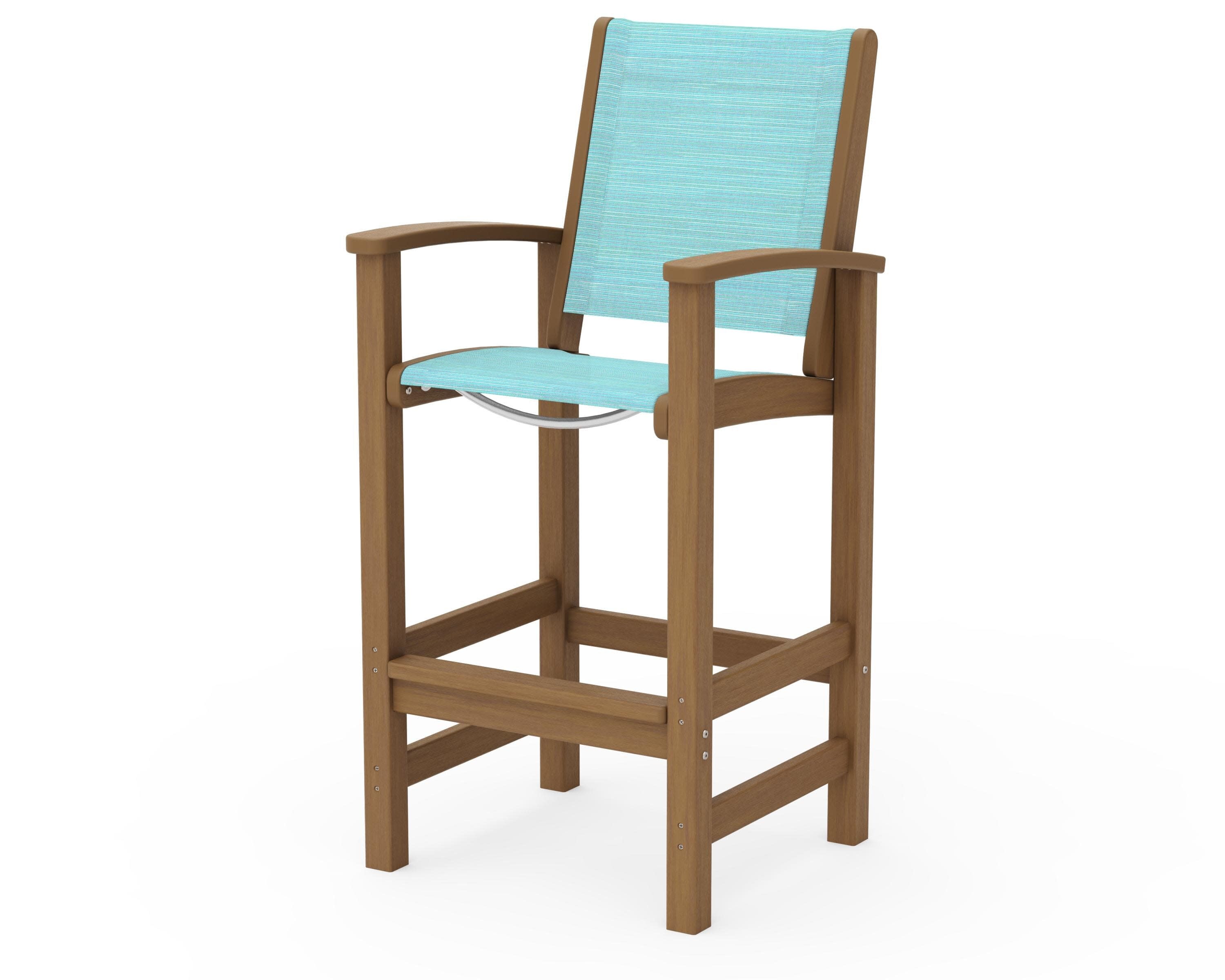Coastal Bar Chair in Natural / Dupioni Aquamarine Sling