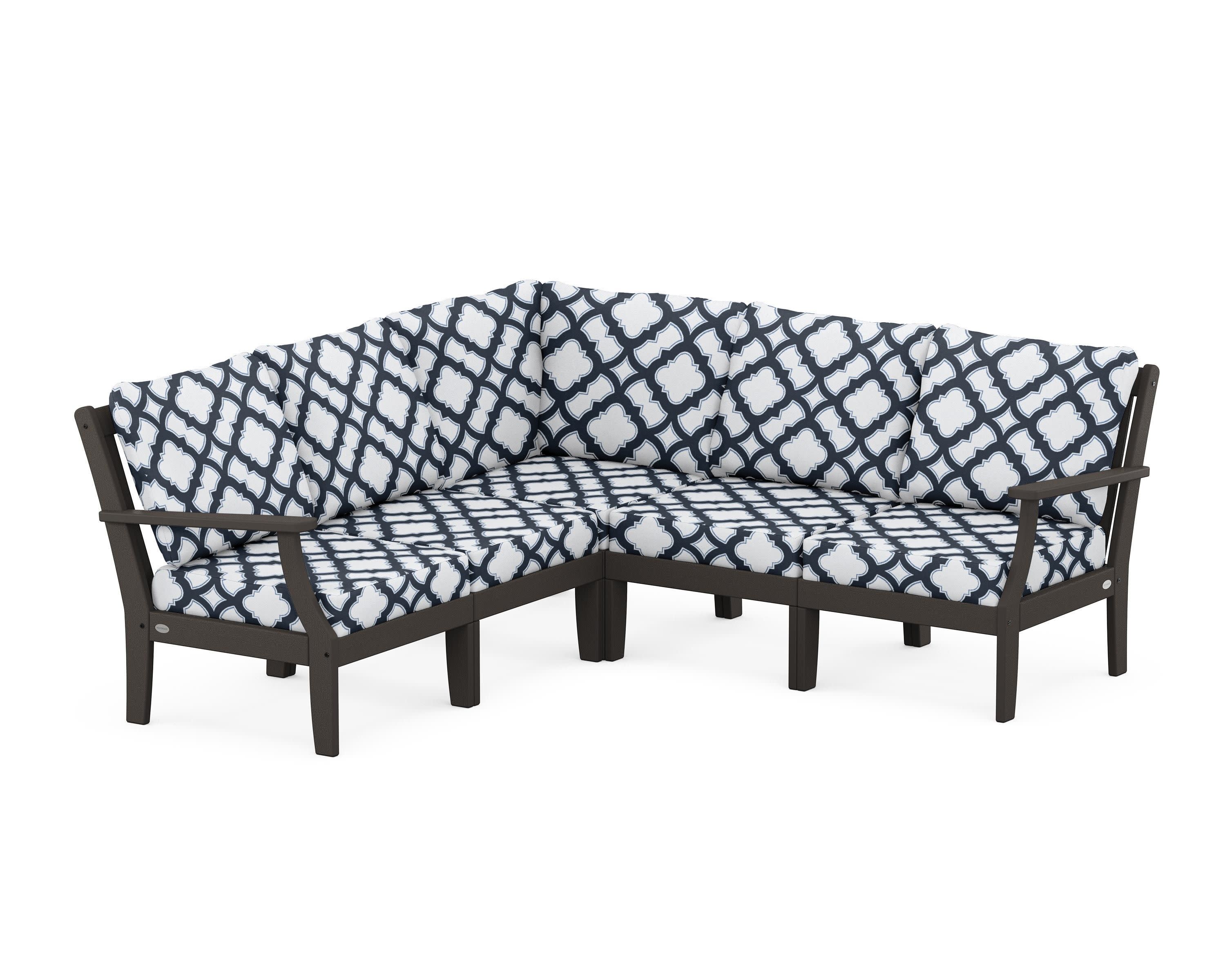 Braxton Modular 5-Piece Deep Seating Set in Vintage Coffee / Trellis Marine Indigo