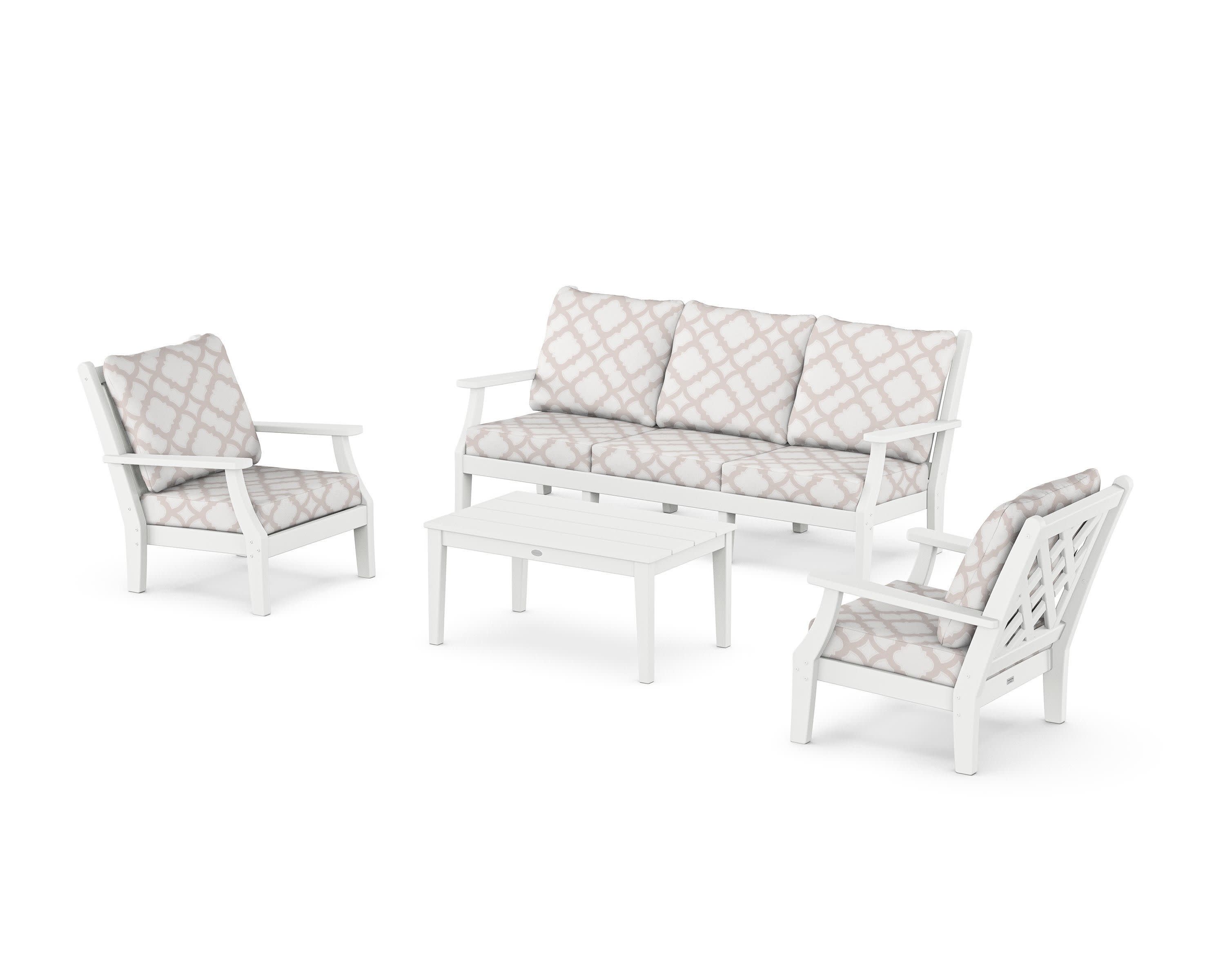 Wovendale 4-Piece Deep Seating Set with Sofa in White / Trellis Dune Burlap