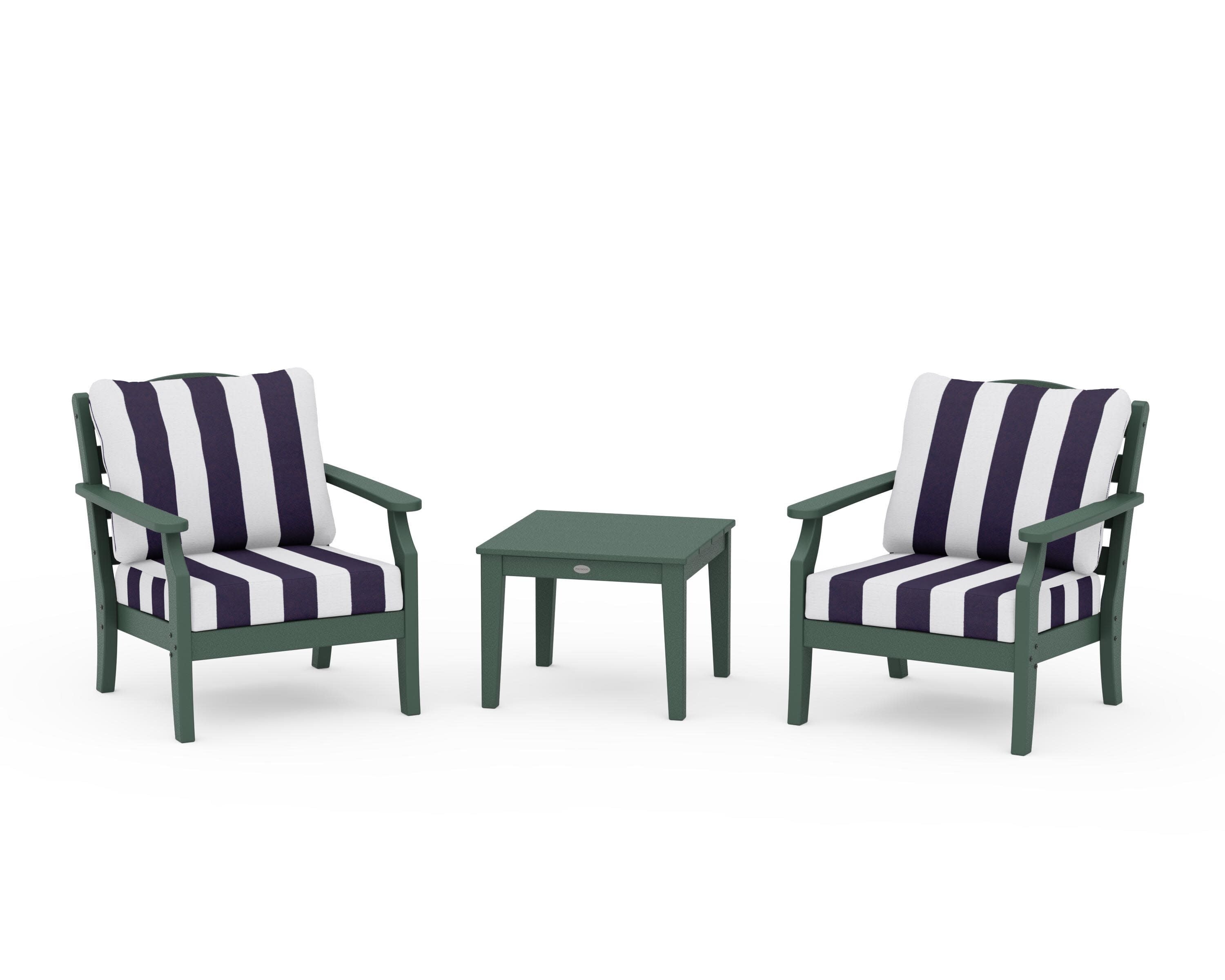 Savannah 3-Piece Deep Seating Set in Green / Cabana Stripe Navy