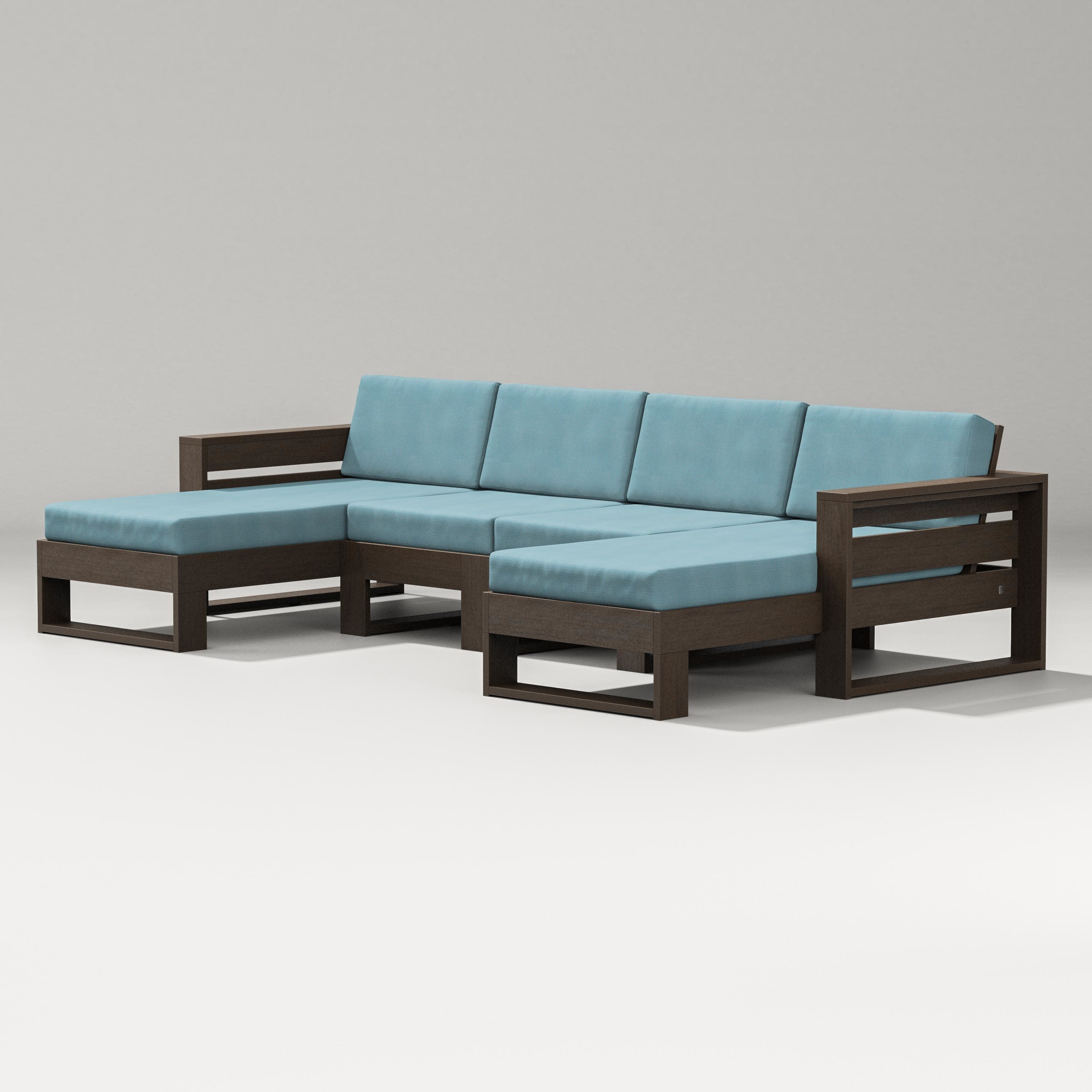Latitude Double Chaise Sectional in Kona / Lattice Sky Blue