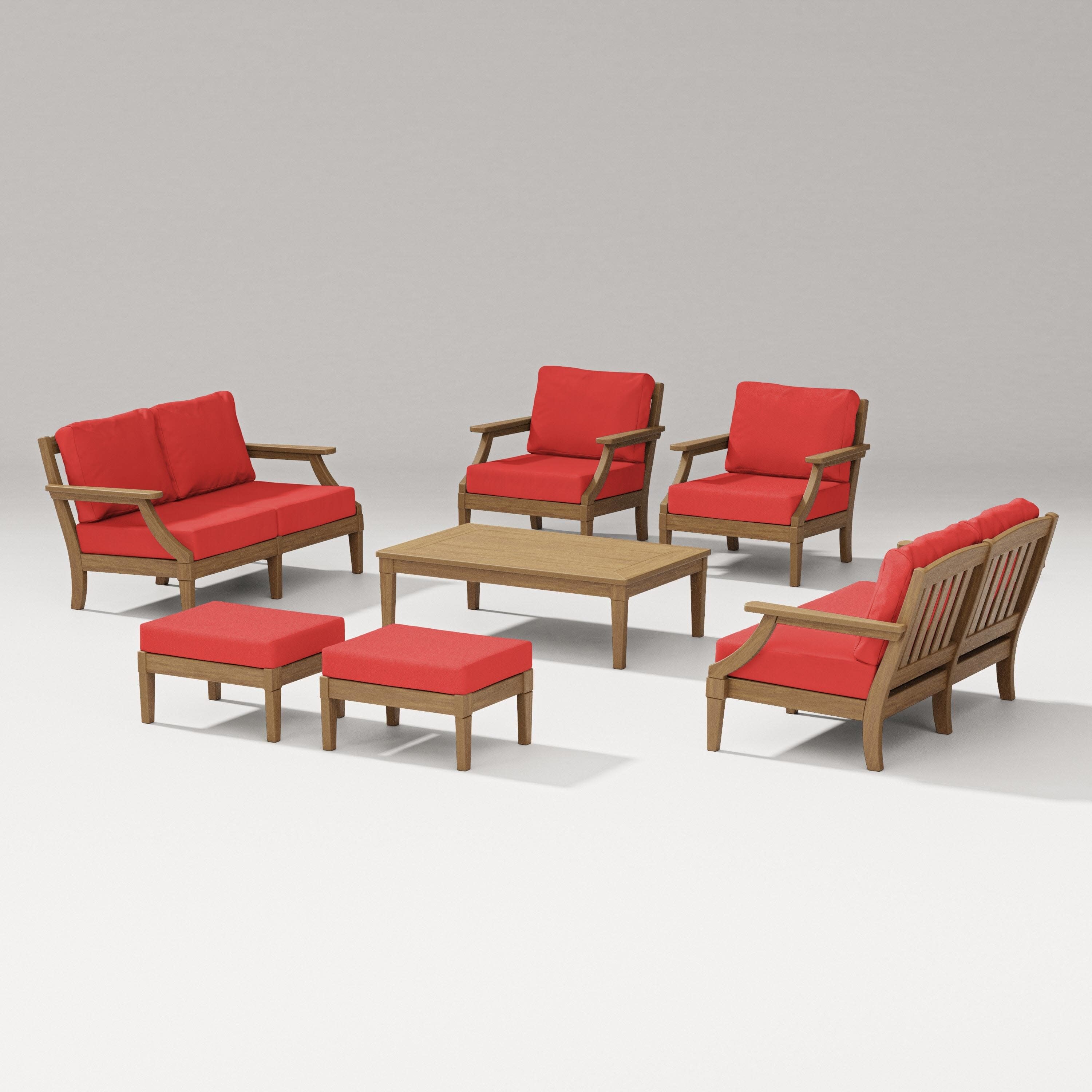 Estate 7-Piece Lounge Loveseat Set in Natural / Crimson Linen