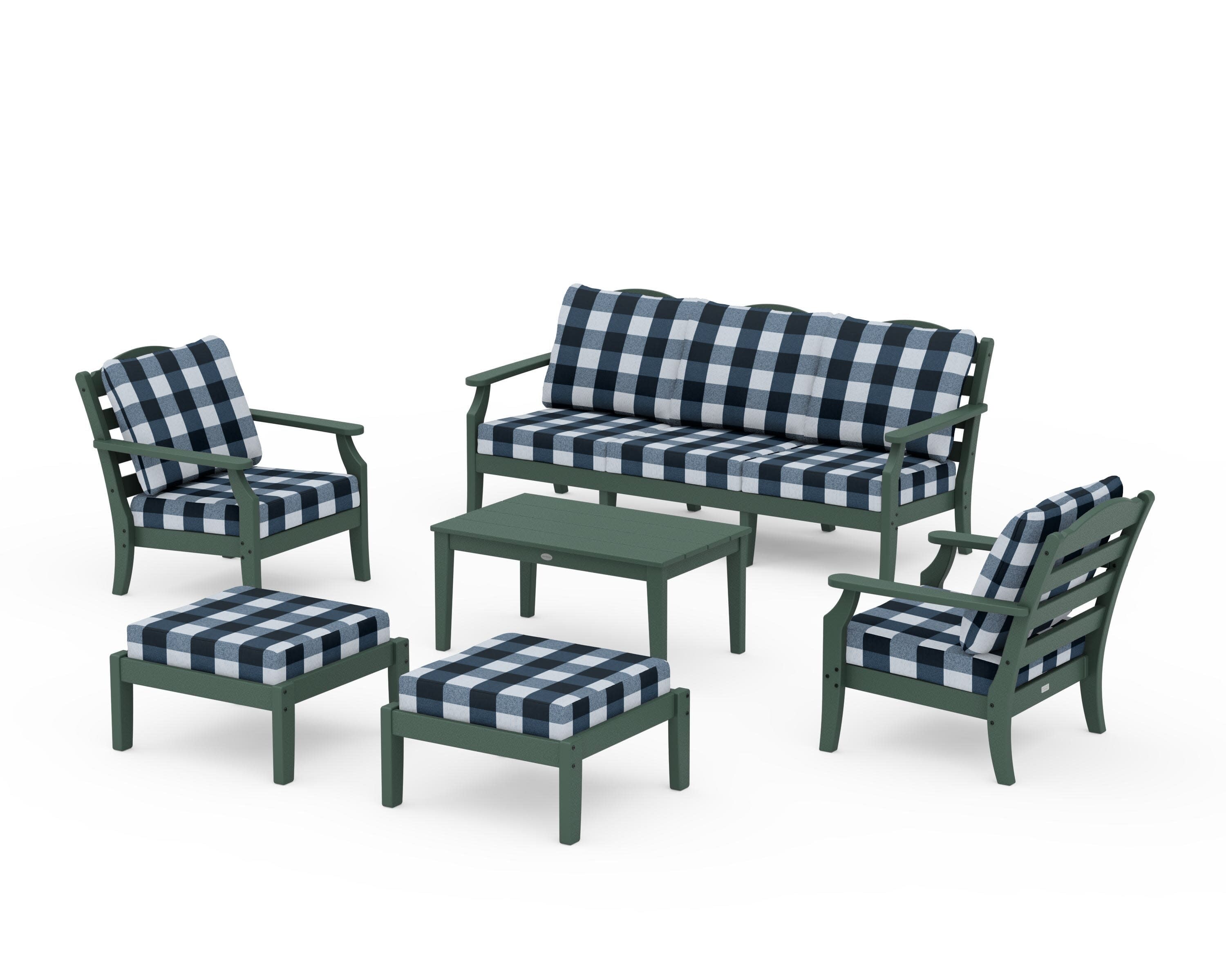 Savannah 6-Piece Lounge Sofa Set in Green / Buffalo Plaid Marine Indigo