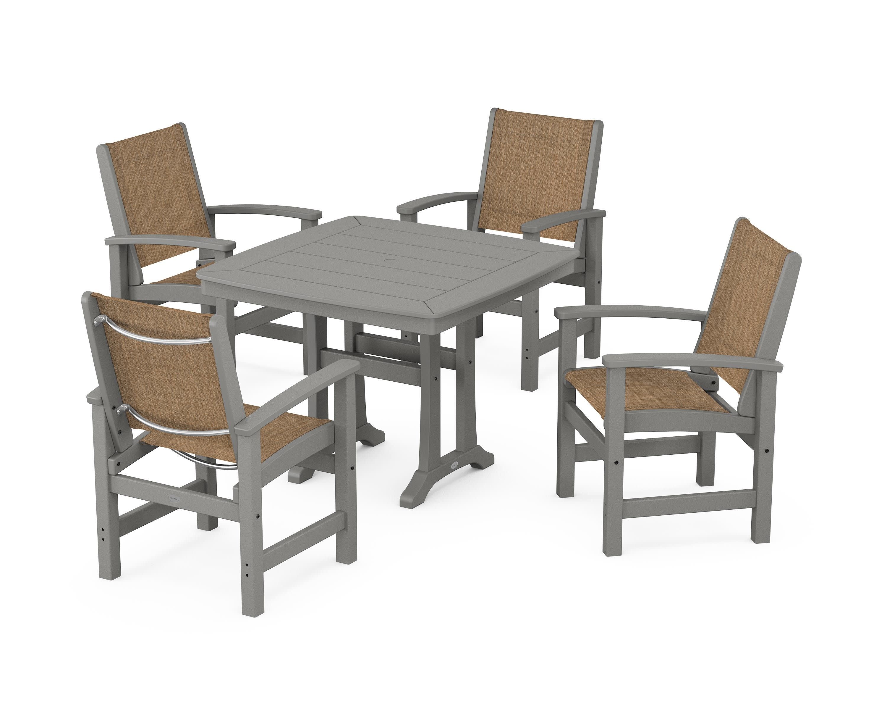 Coastal 5-Piece Dining Set with Trestle Legs in Slate Grey / Burlap Sling