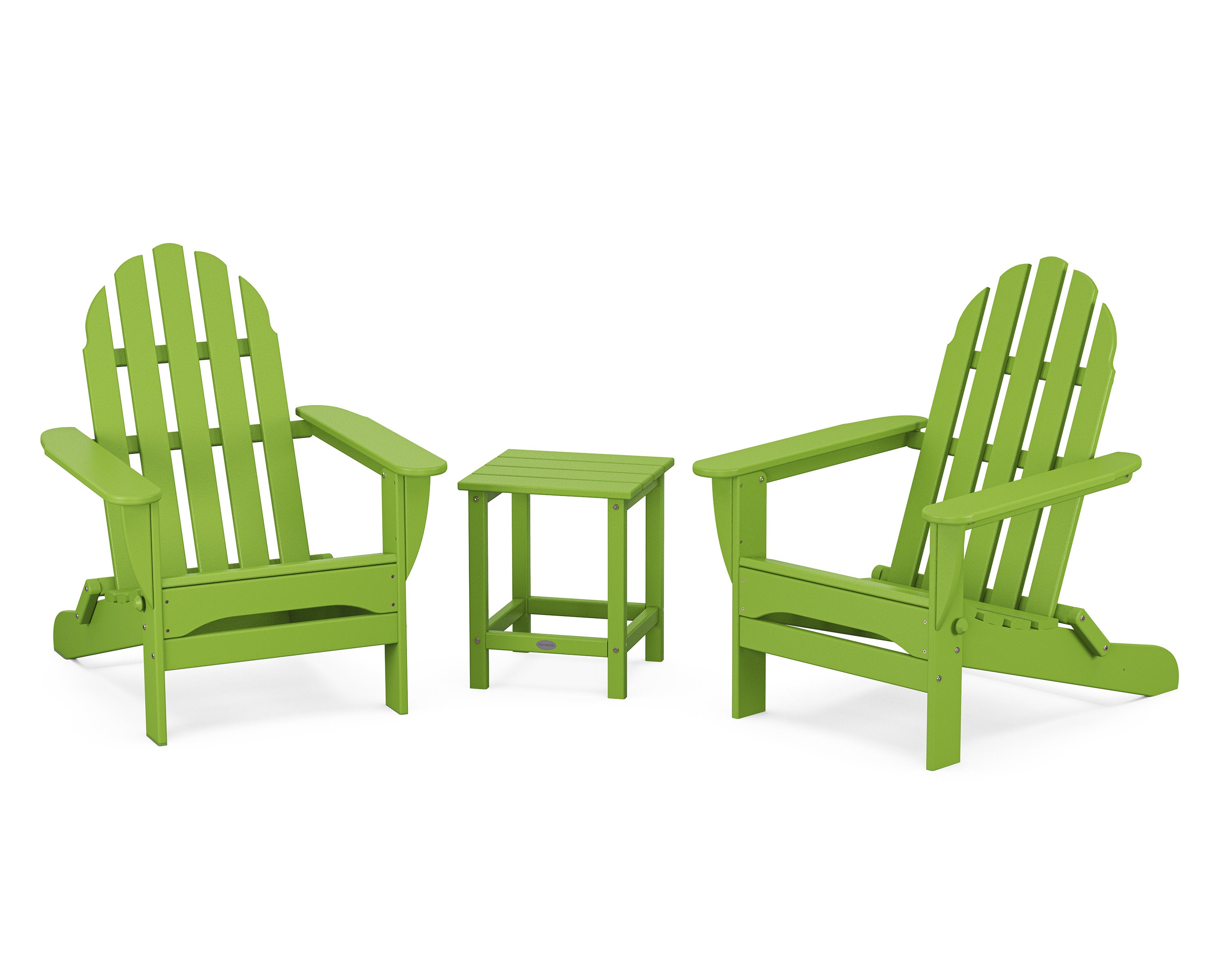 Classic Folding Adirondack 3-Piece Set with Long Island 18" Side Table in Lime