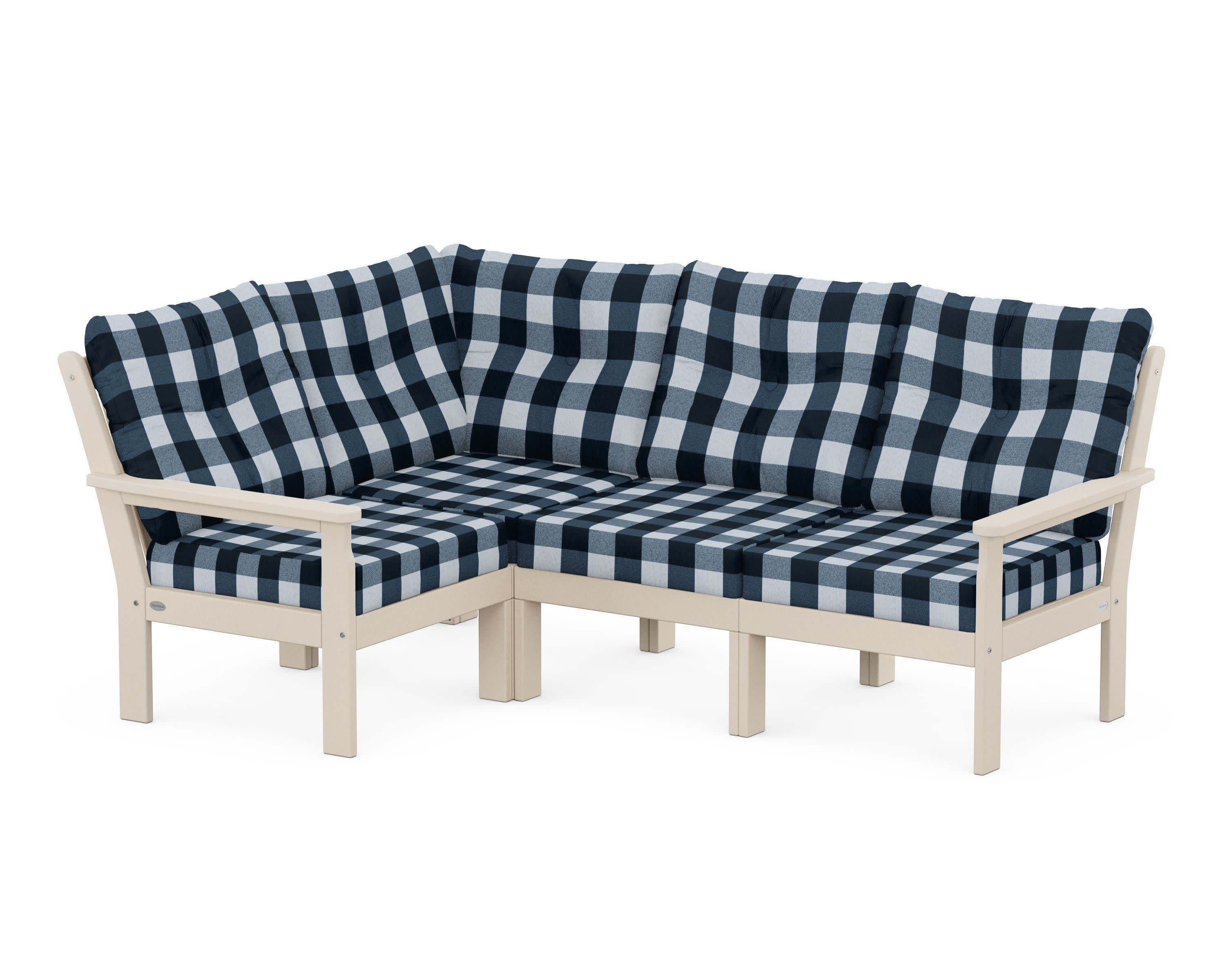 Vineyard 4-Piece Sectional in Sand / Buffalo Plaid Marine Indigo