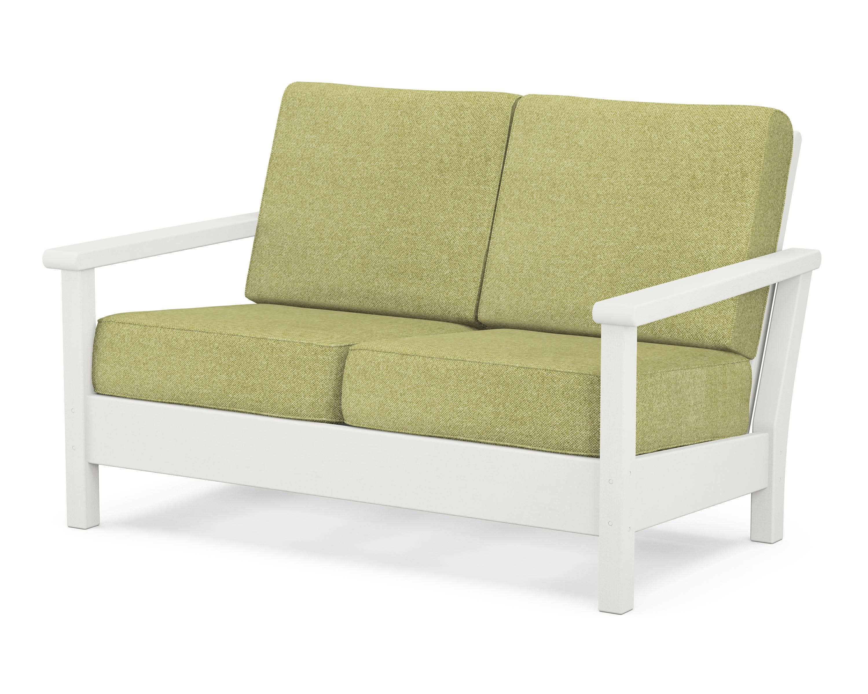 Harbour Deep Seating Loveseat in Vintage White / Chartreuse Boucle