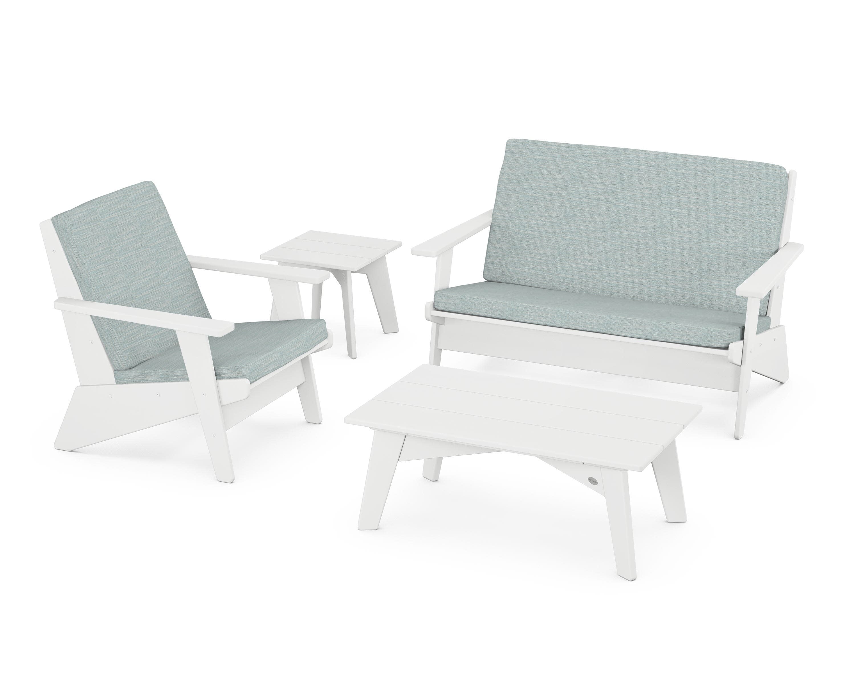 Riviera Modern Lounge 4-Piece Set in White / Soothe Mist