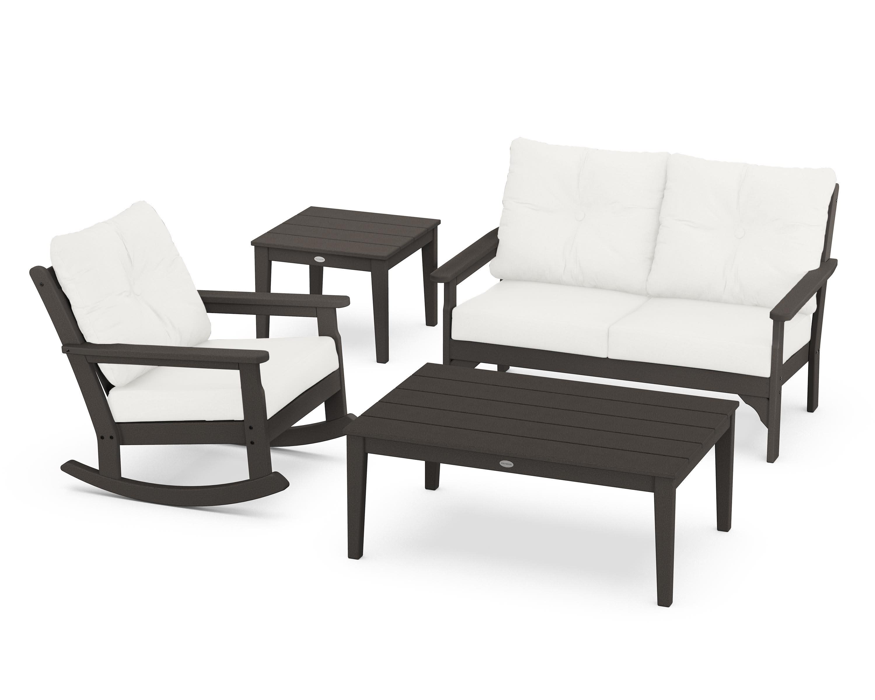 Vineyard 4-Piece Deep Seating Rocker Set in Vintage Coffee / Natural Linen