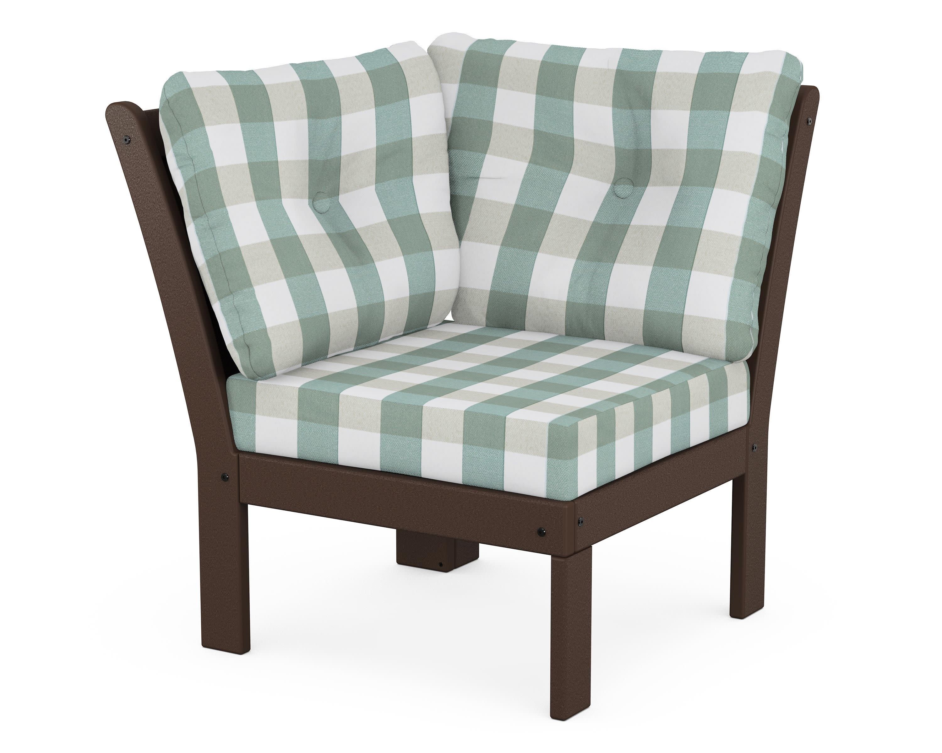 Vineyard Modular Corner Chair in Mahogany / Buffalo Plaid Glacier Spa