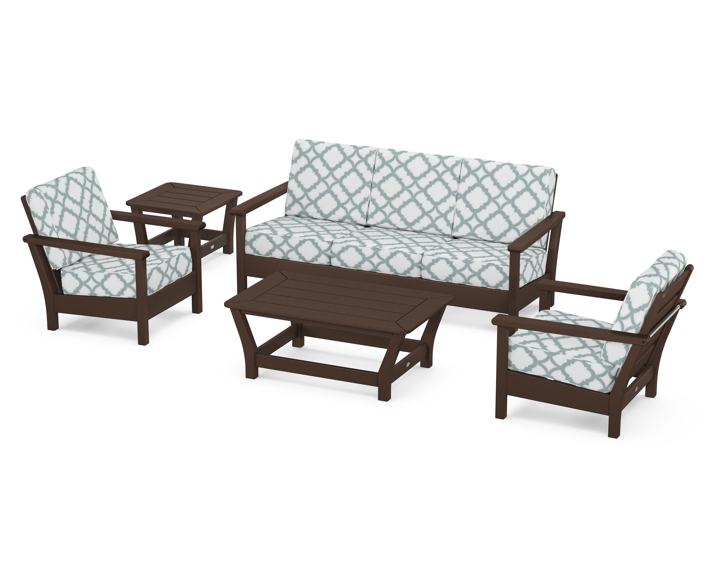 Harbour 5-Piece Deep Seating Set in Mahogany / Trellis Glacier Spa