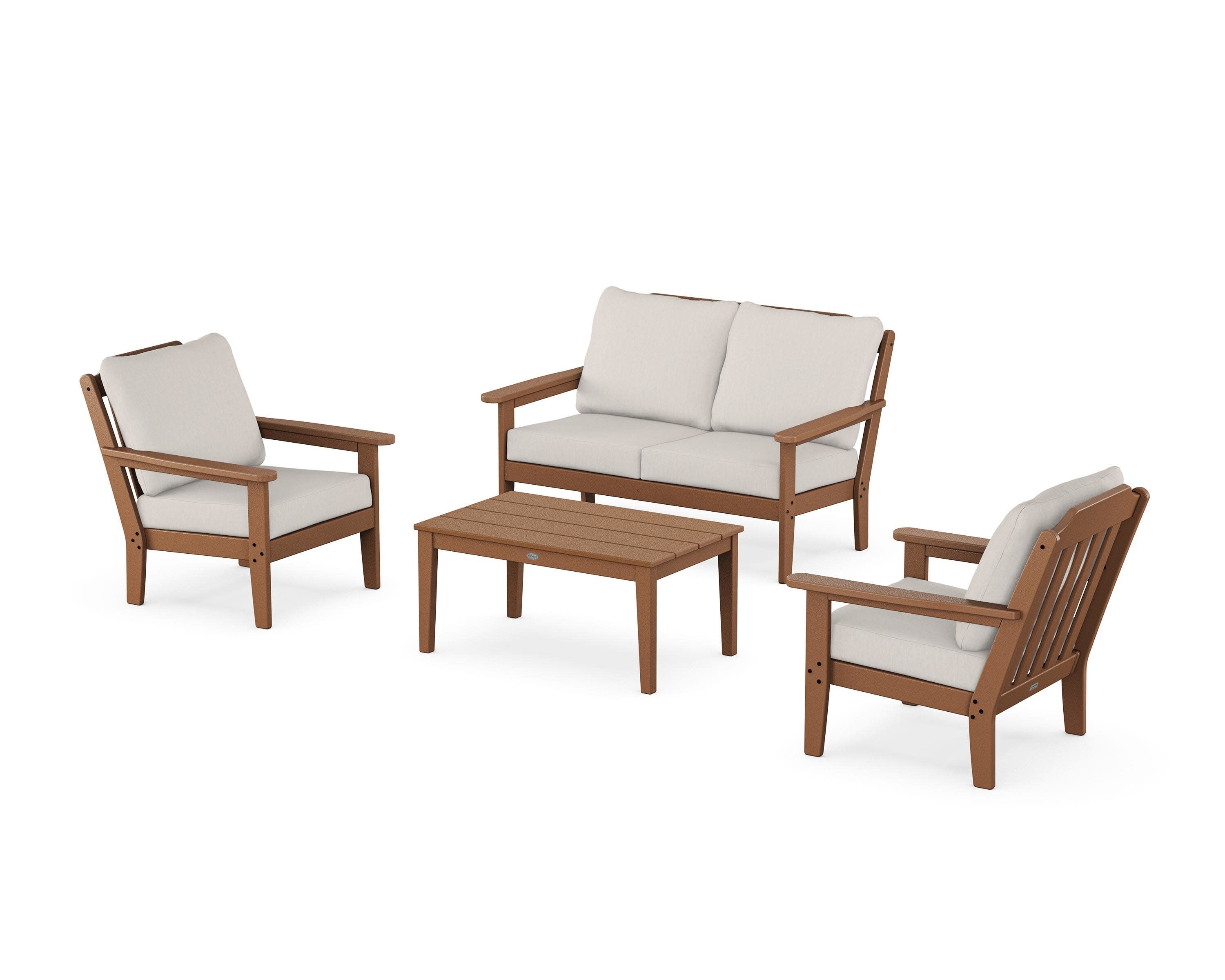 Cottage 4-Piece Deep Seating Set with Loveseat in Teak / Cast Ash