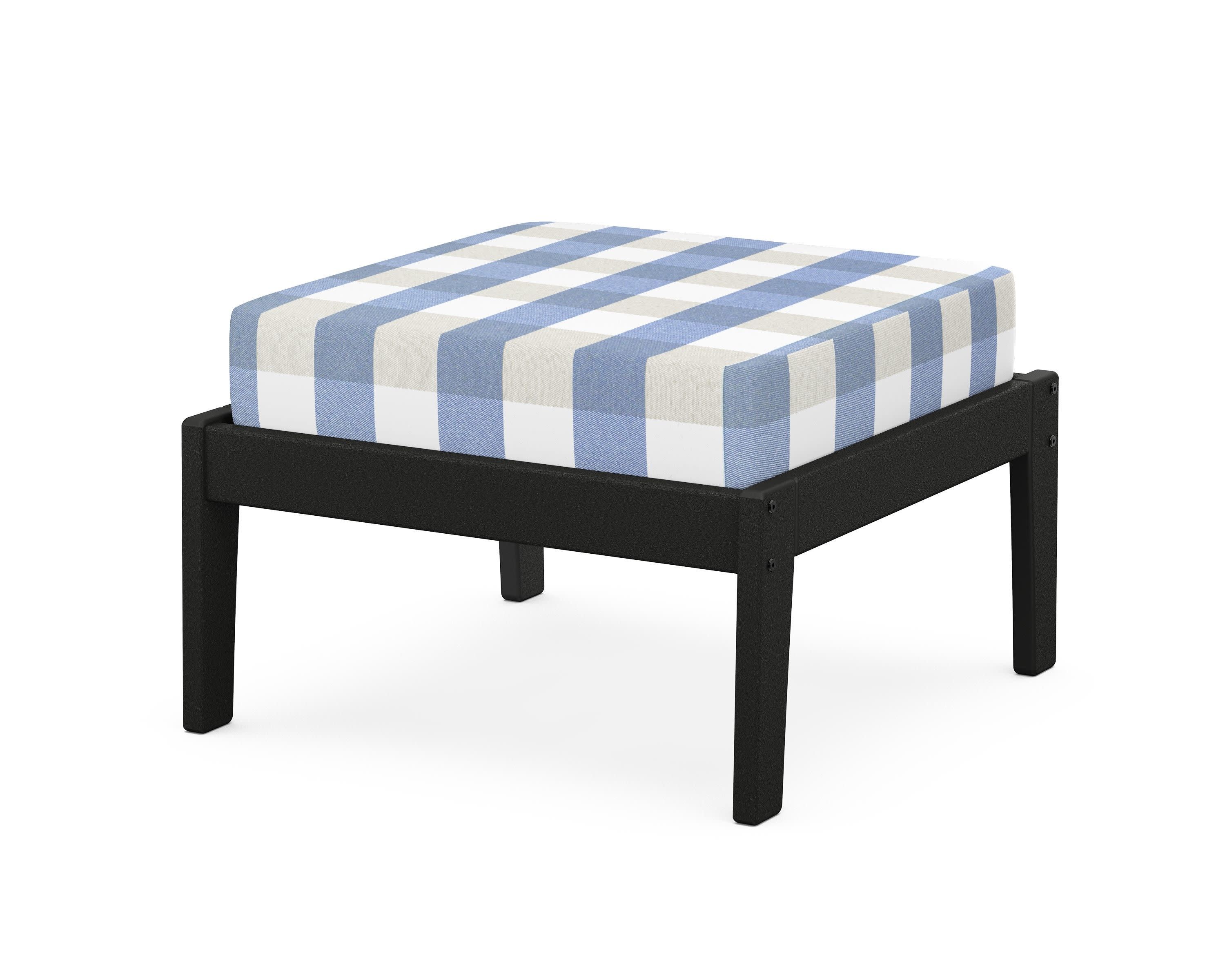 Deep Seating Ottoman in Black / Buffalo Plaid Sky Blue