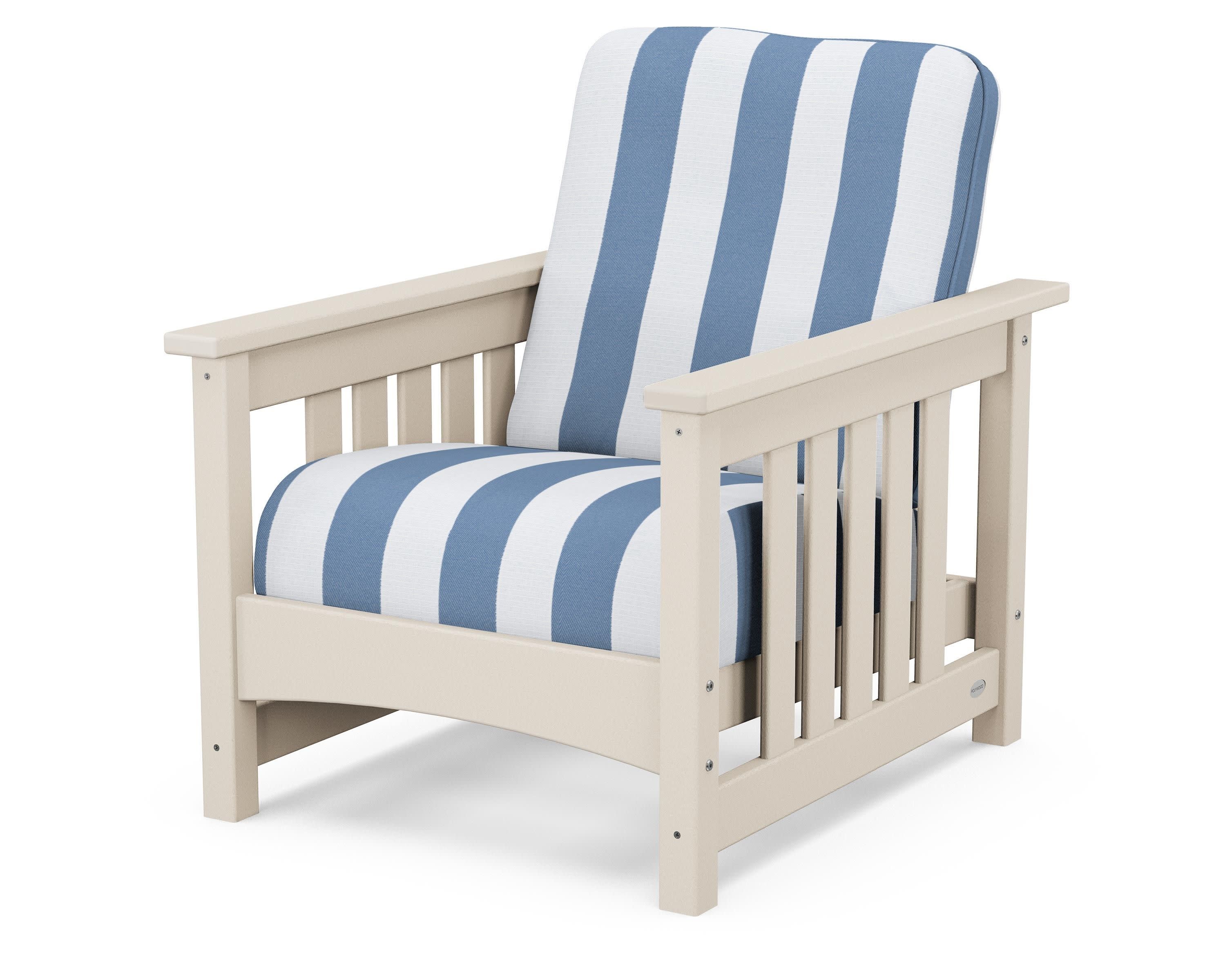 Club Mission Chair in Sand / Cabana Stripe Sky Blue