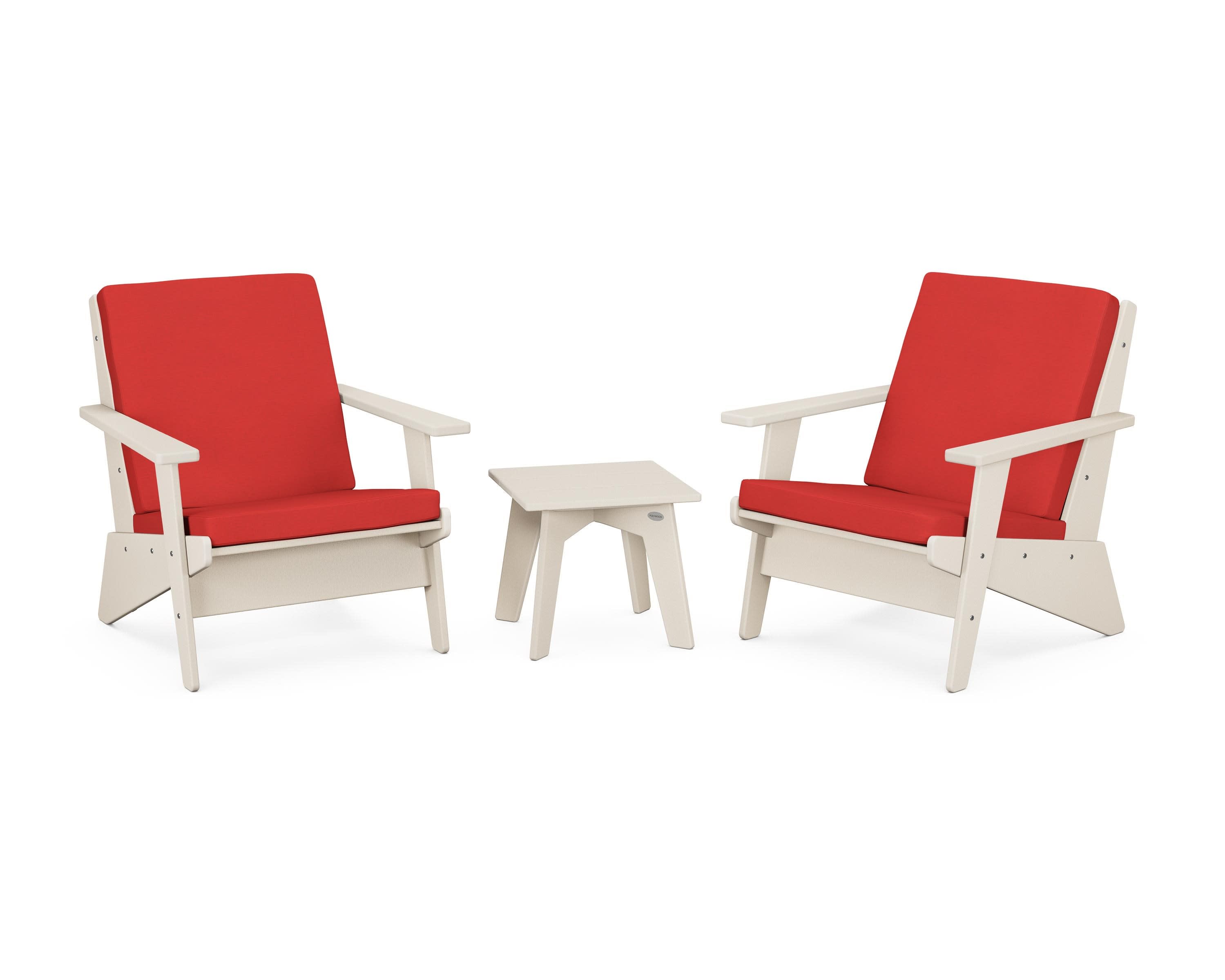Riviera Modern Lounge 3-Piece Set in Sand / Crimson Linen