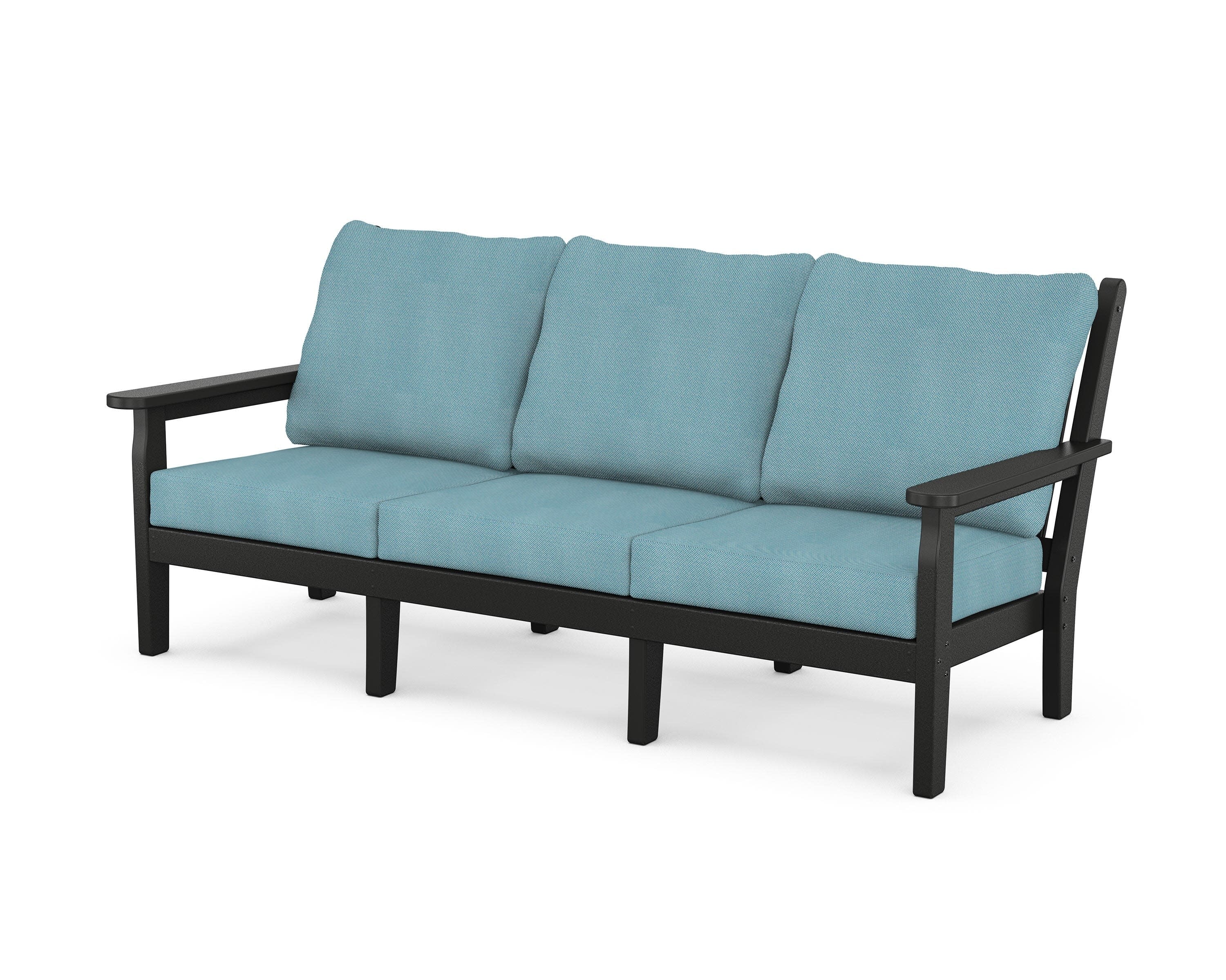 Chippendale Deep Seating Sofa in Black / Lattice Sky Blue