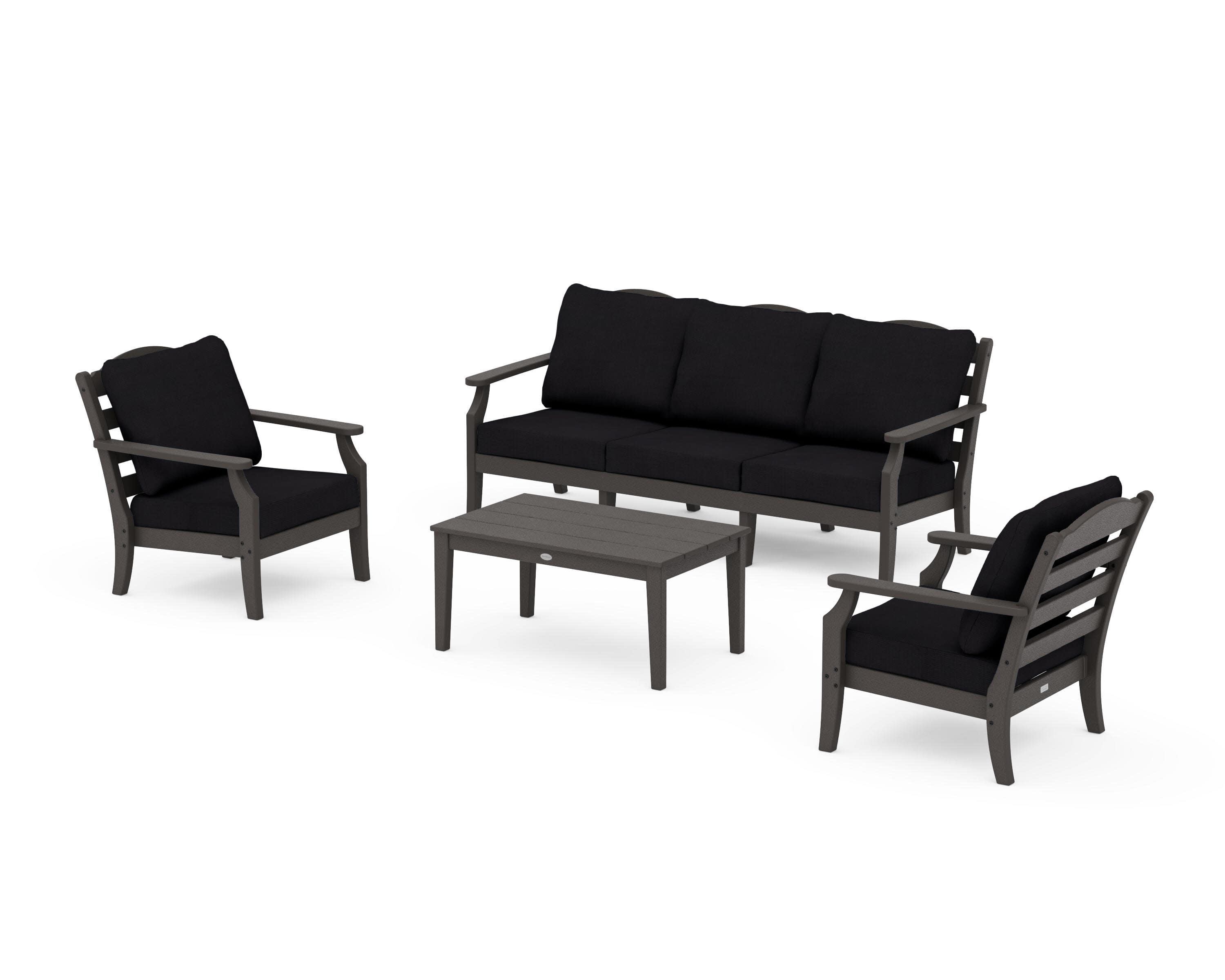Savannah 4-Piece Deep Seating Set with Sofa in Vintage Coffee / Midnight Linen