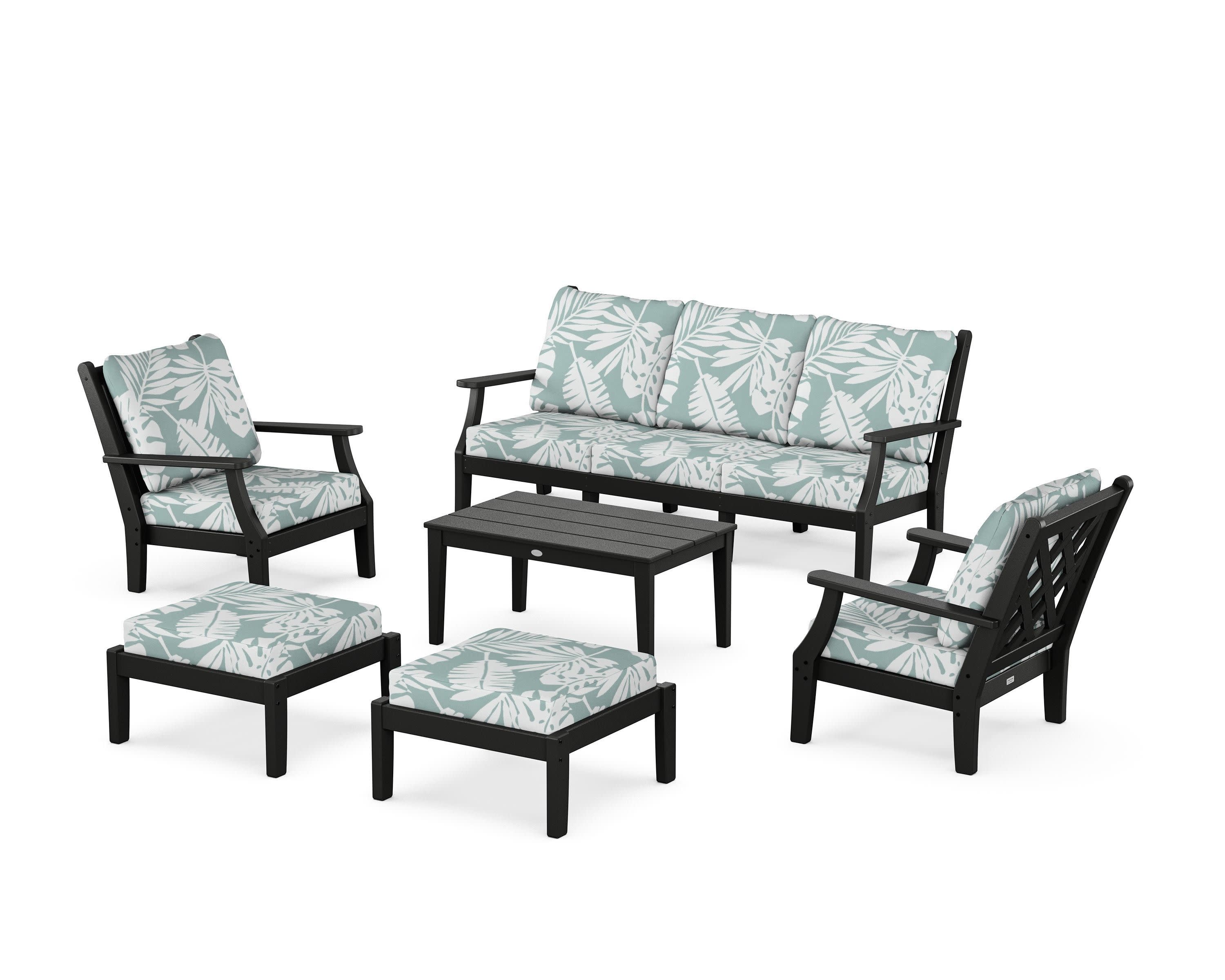 Wovendale 6-Piece Lounge Sofa Set in Black / Leaf Glacier Spa