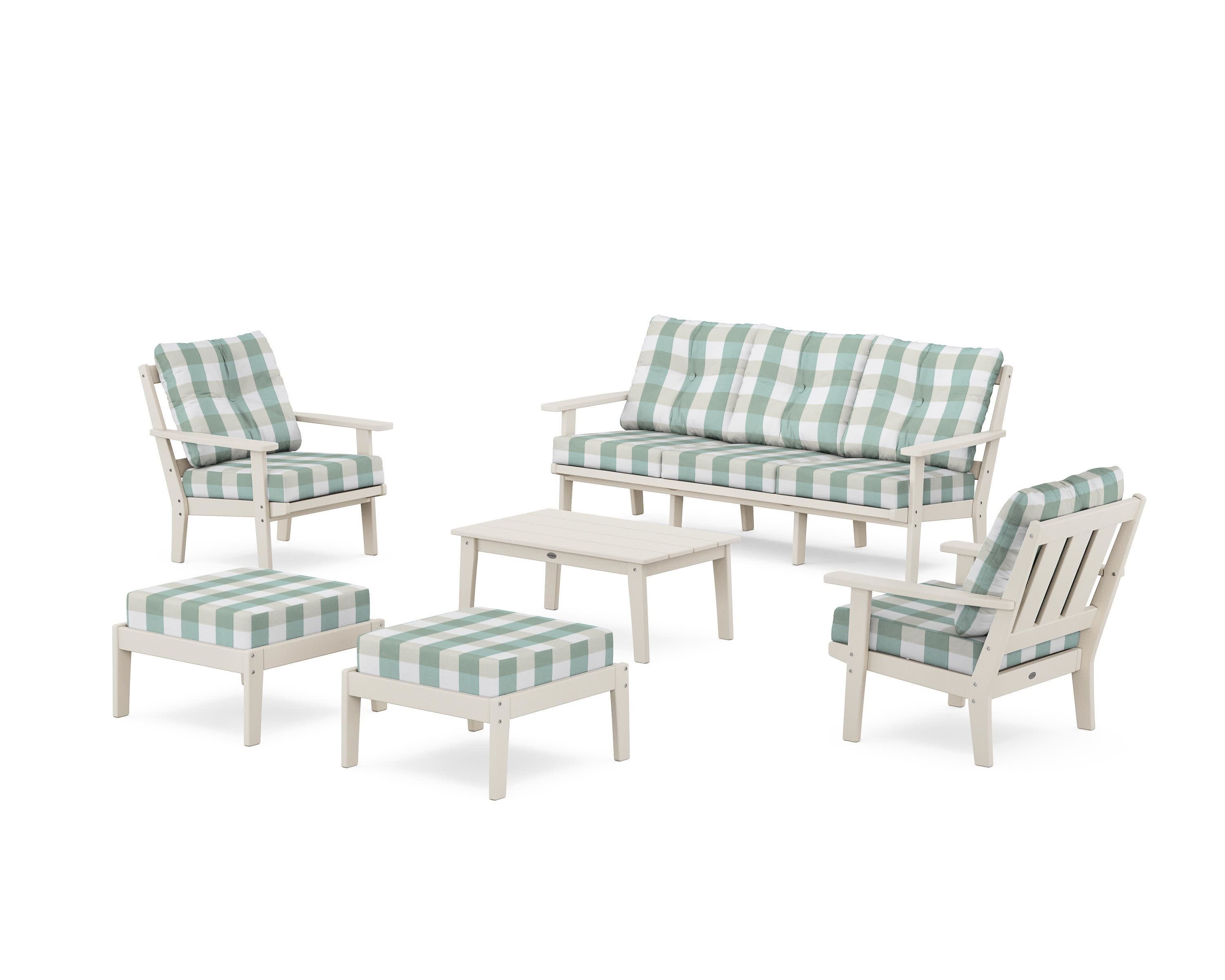 Oxford 6-Piece Lounge Sofa Set in Sand / Buffalo Plaid Glacier Spa