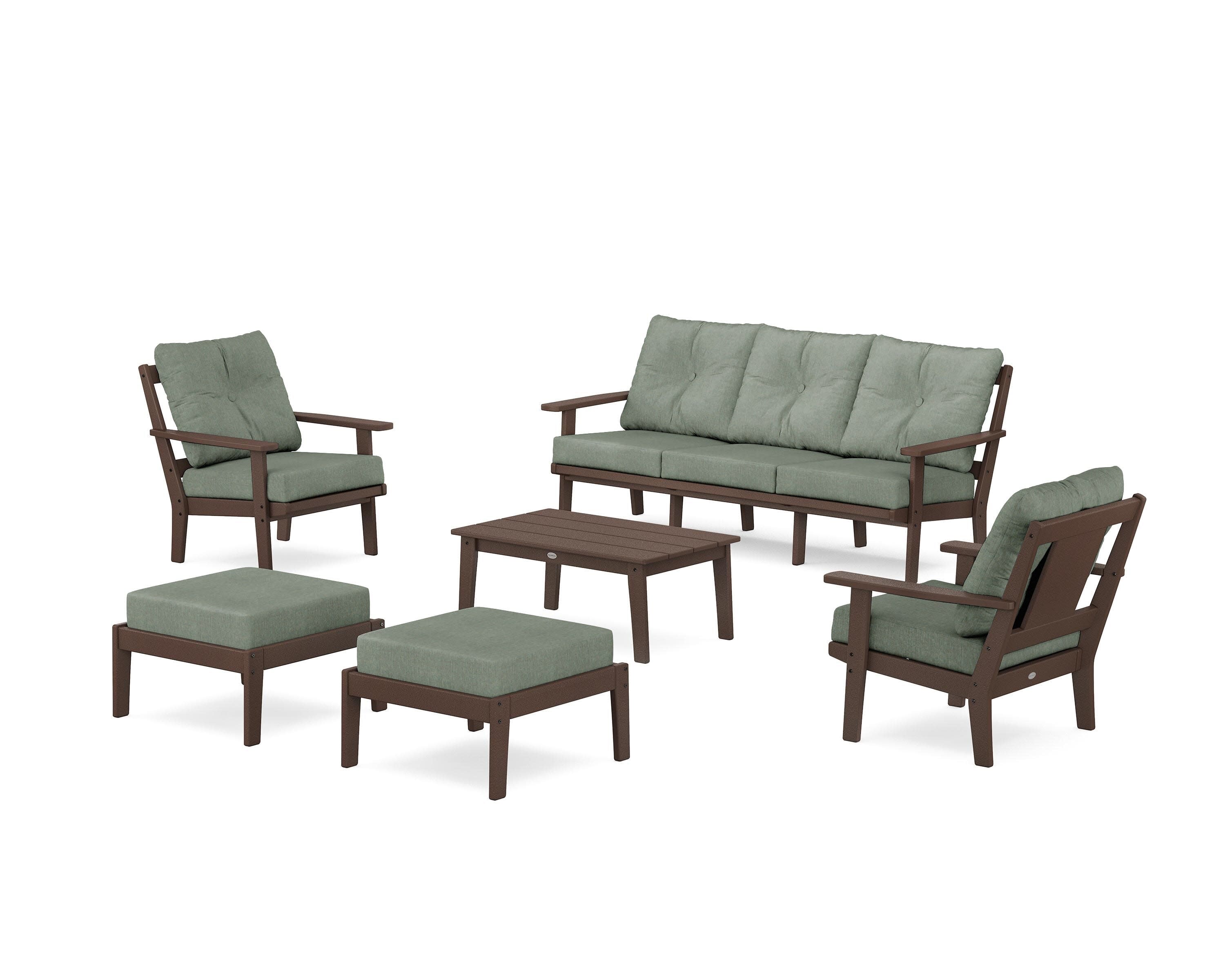 Prairie 6-Piece Lounge Sofa Set in Mahogany / Cast Sage