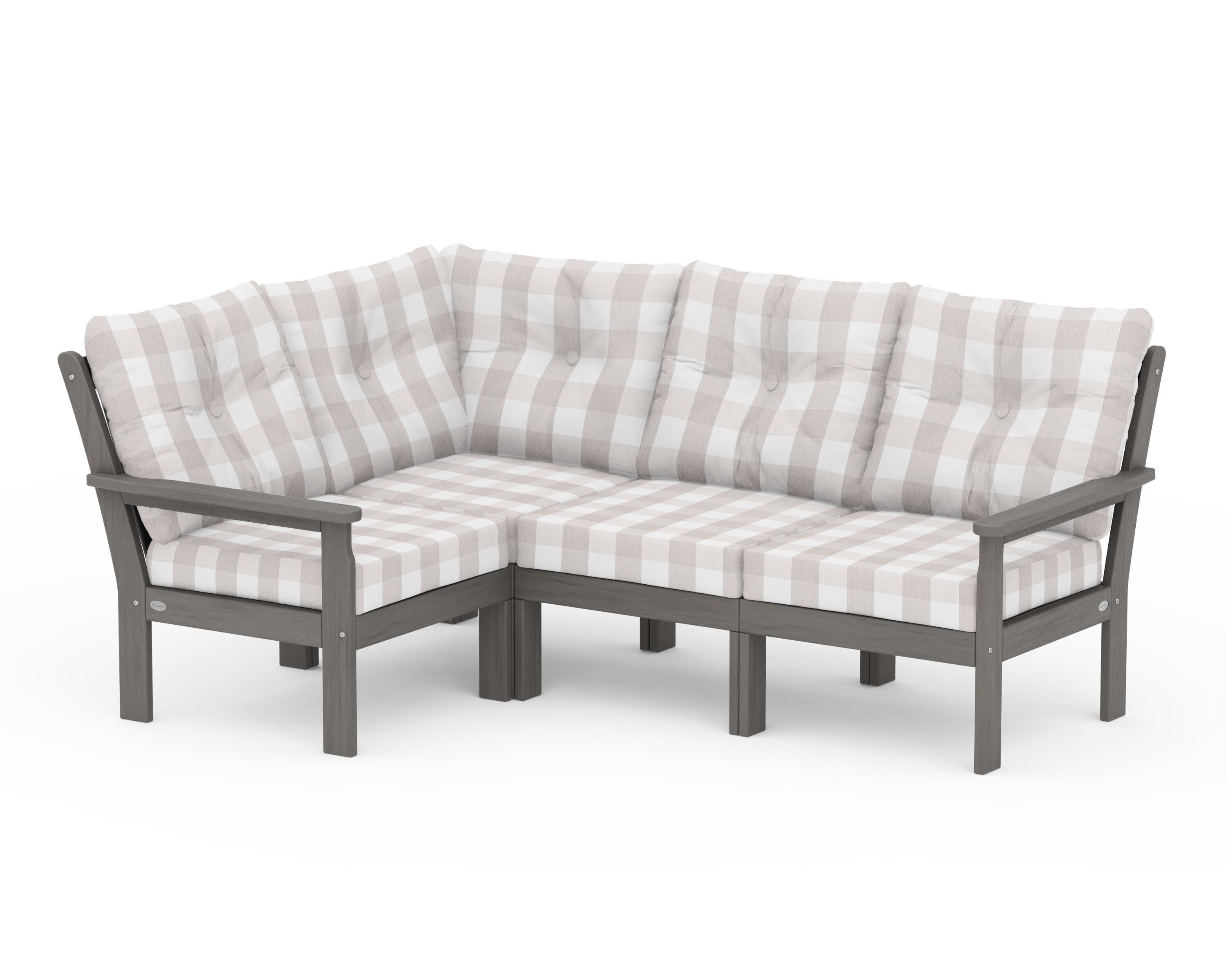 Vineyard 4-Piece Sectional in Driftwood / Buffalo Plaid Dune Burlap