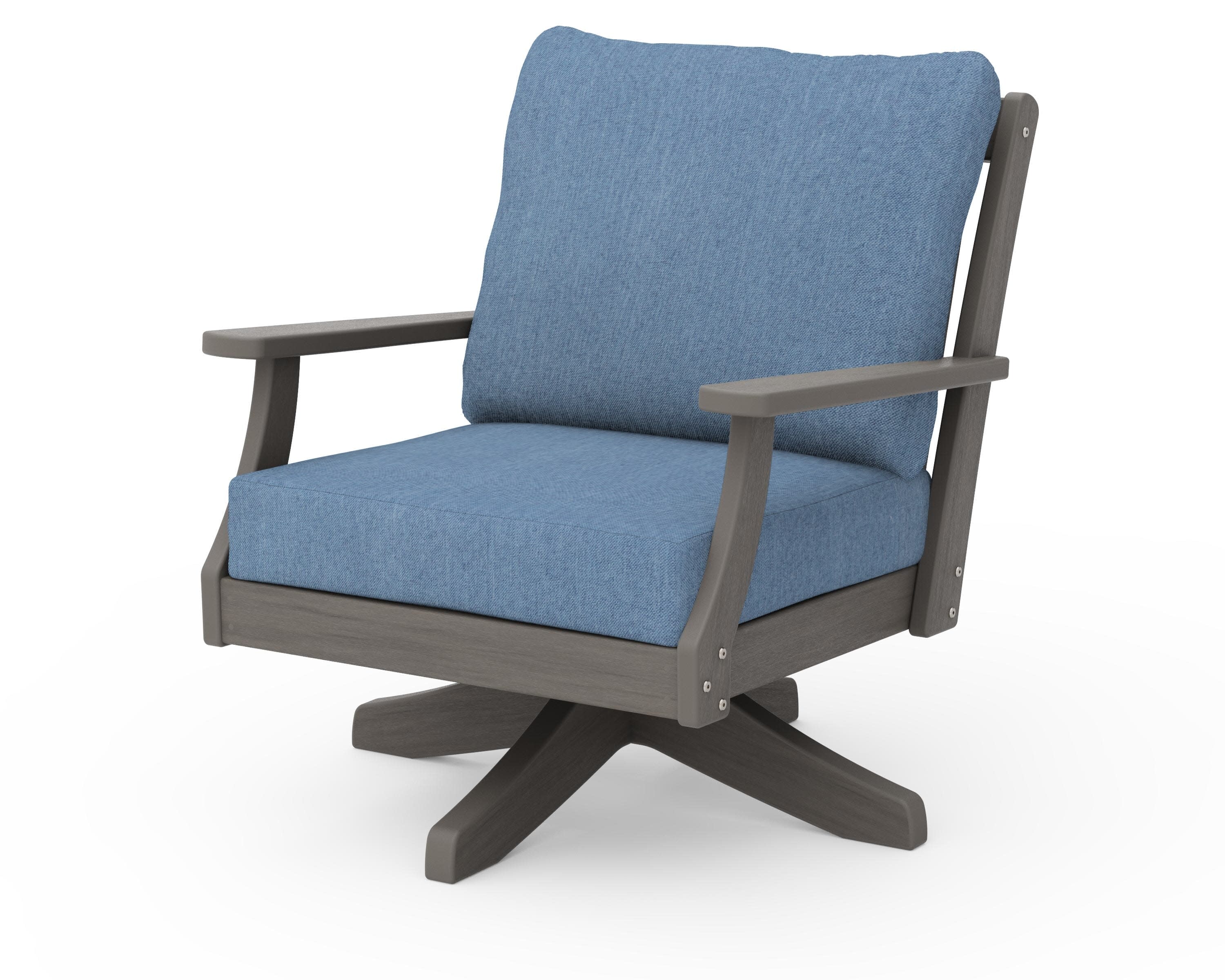 Braxton Deep Seating Swivel Chair in Driftwood / Sky Blue