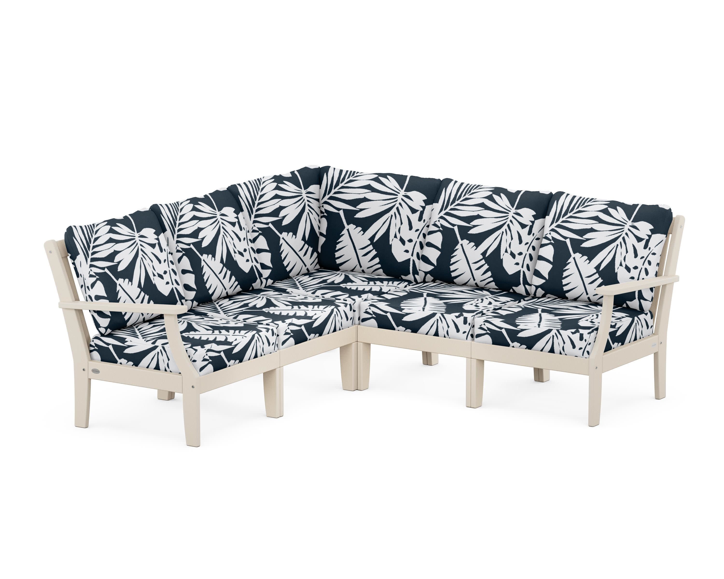 Braxton Modular 5-Piece Deep Seating Set in Sand / Leaf Marine Indigo